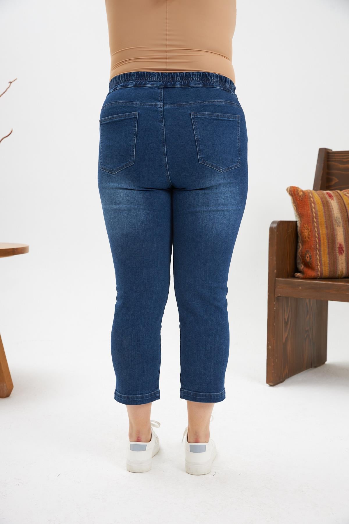 Büyük Beden Taş Detay Denim Pantolon Kim. Mavi