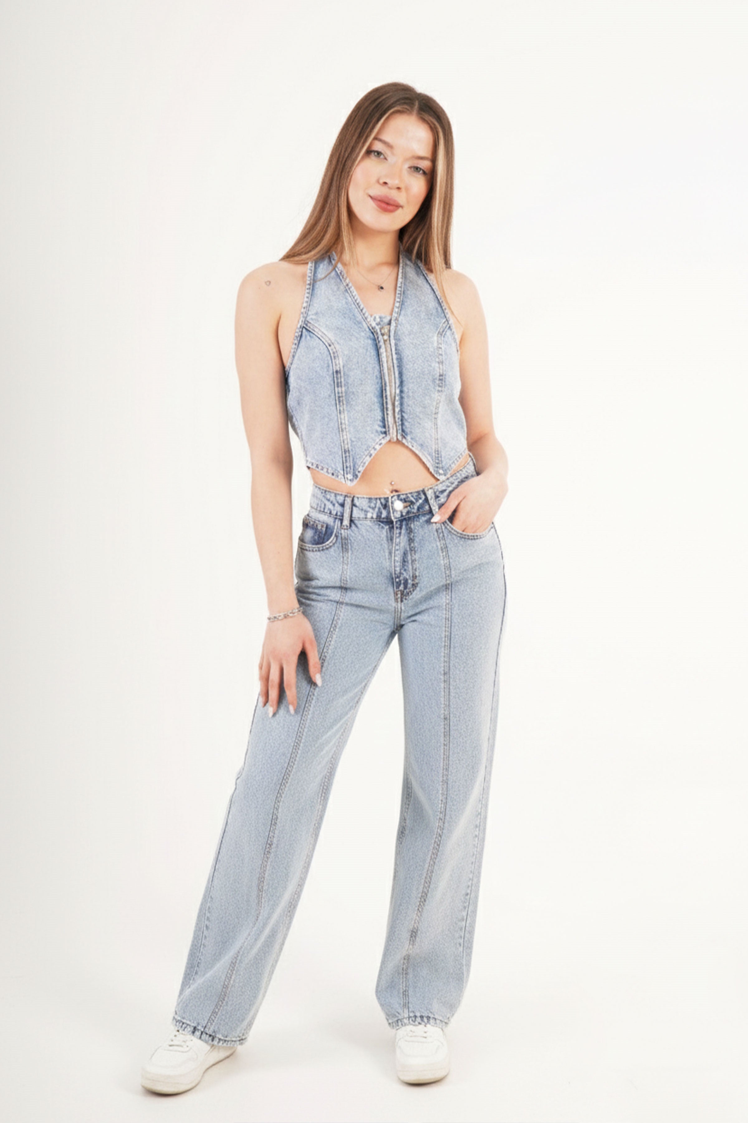 Denim Urban Retro Kot Yelek Jean Toptan Takım Kot S