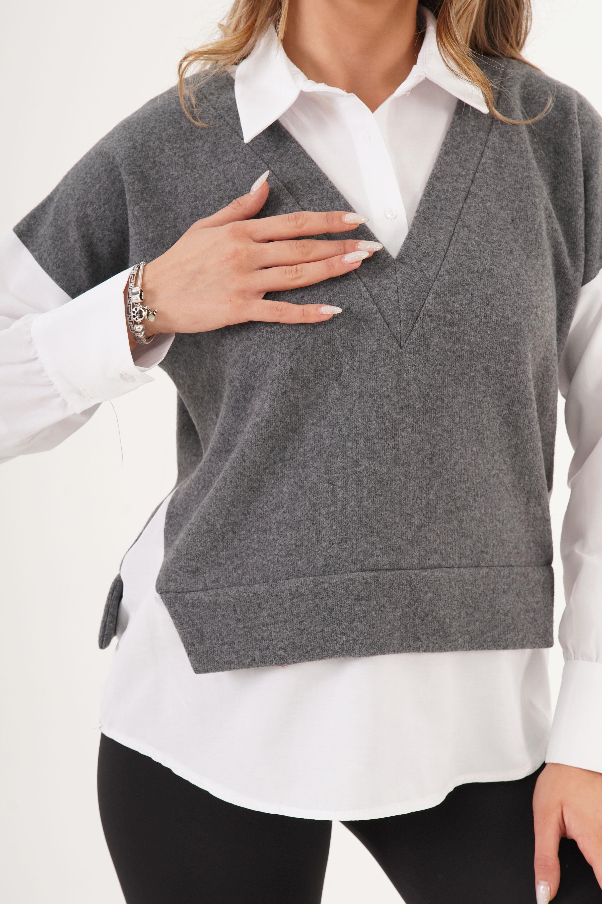 Gömlek Çıkmalı Toptan Antrasit Bluz