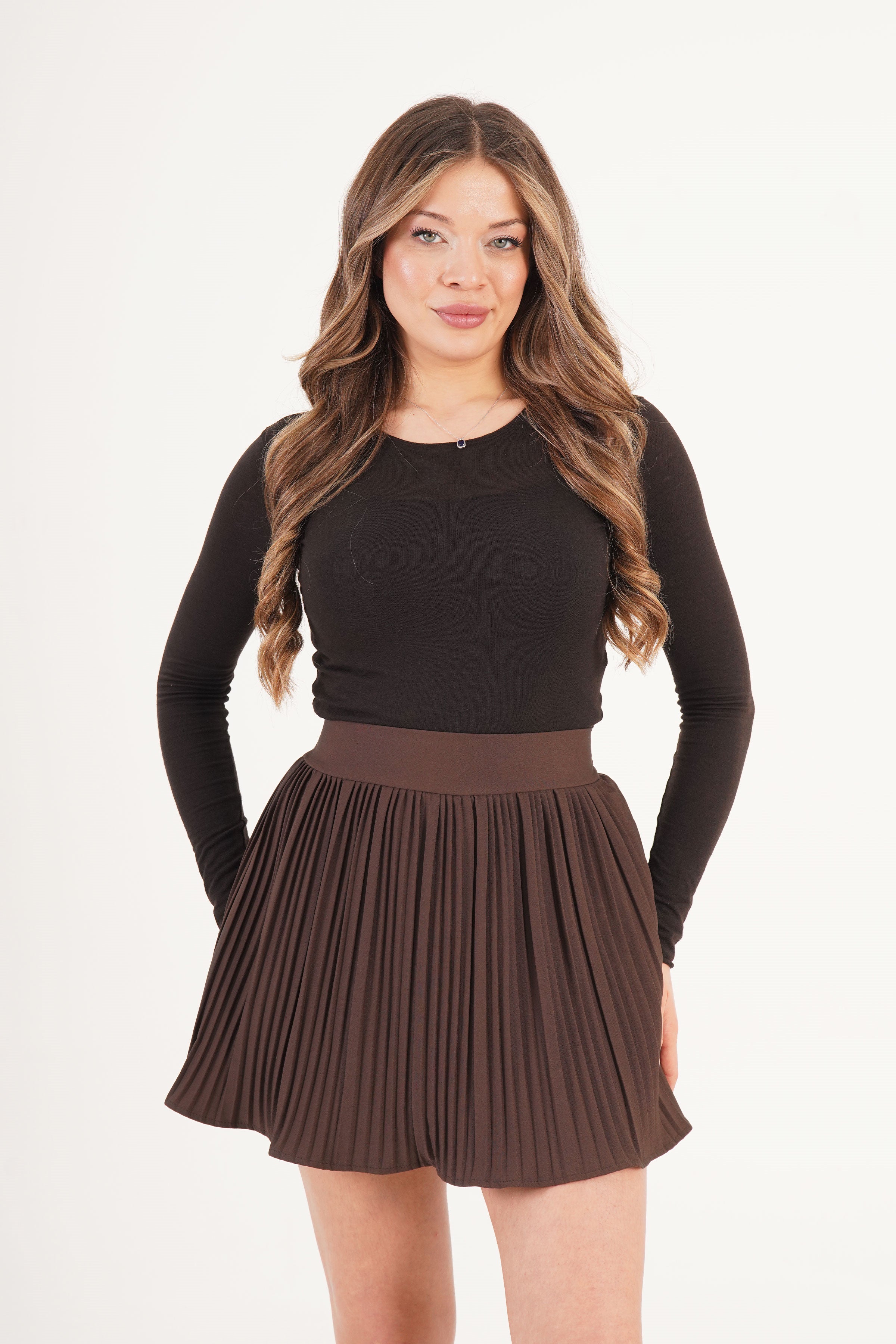 İçi Şortlu Beli Lastikli Toptan Kahve Etek