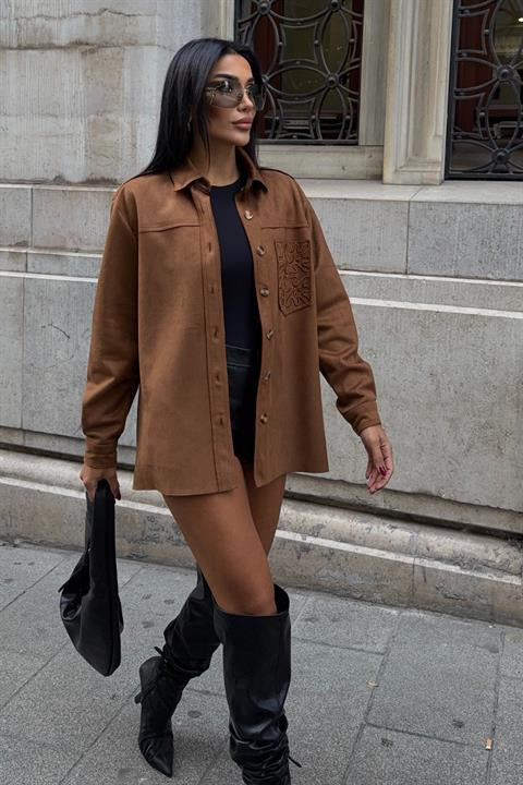 Cebi Nakış Detaylı Süet Gömlek 3484