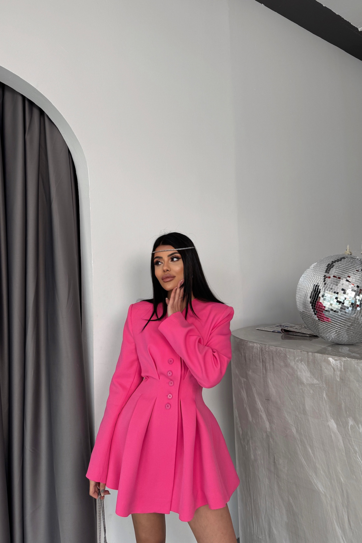 CEKET ELBİSE PENS DETAYLI - Pembe