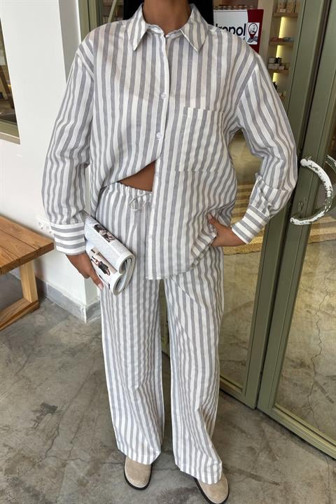 Cep Detaylı Salaş Çizgili Takım 10172