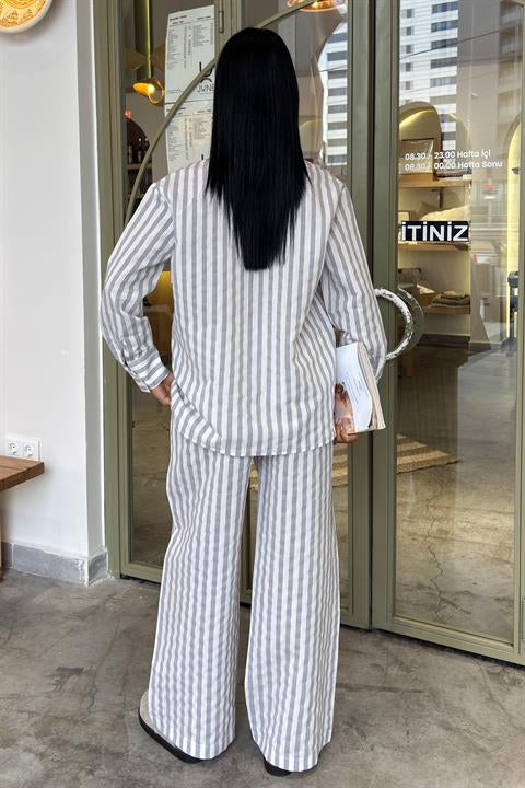 Cep Detaylı Salaş Çizgili Takım 10172