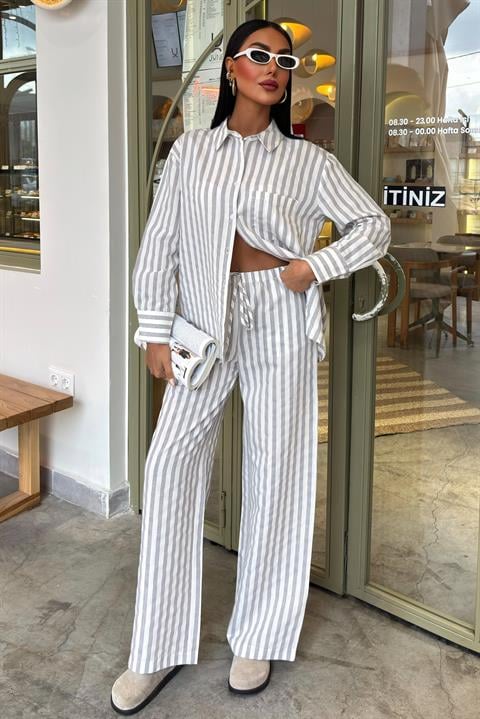 Cep Detaylı Salaş Çizgili Takım 10172