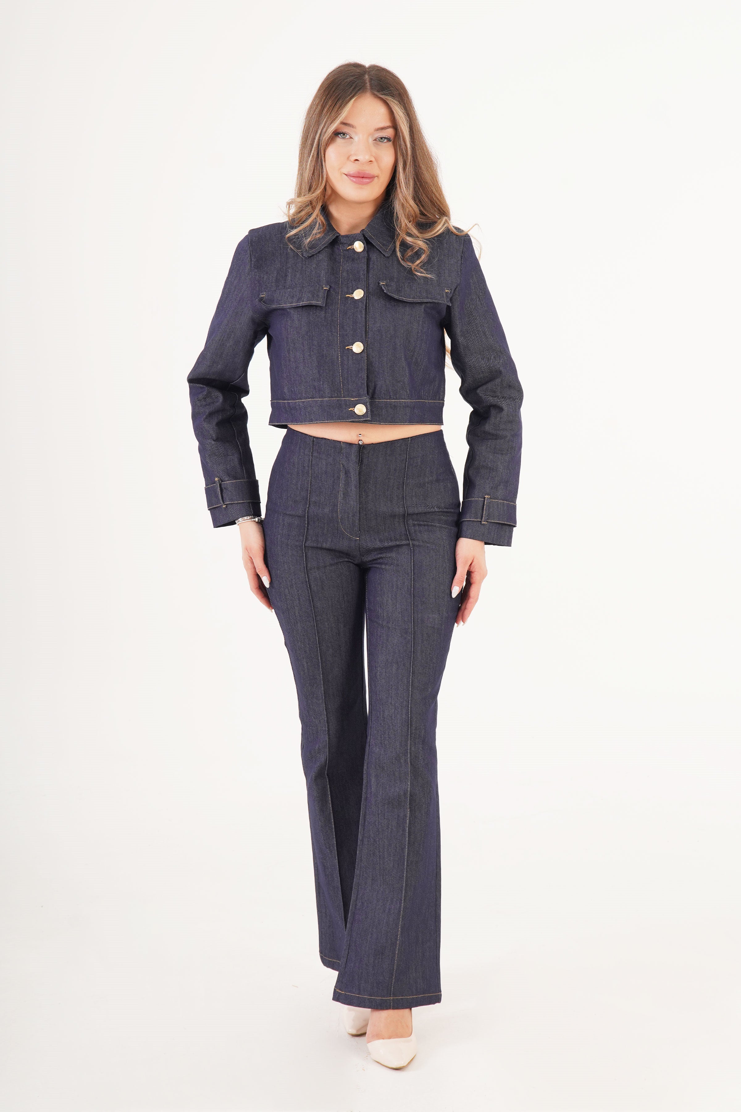 Gold Düğmeli Ceket Pantolon Kot Denim Takım