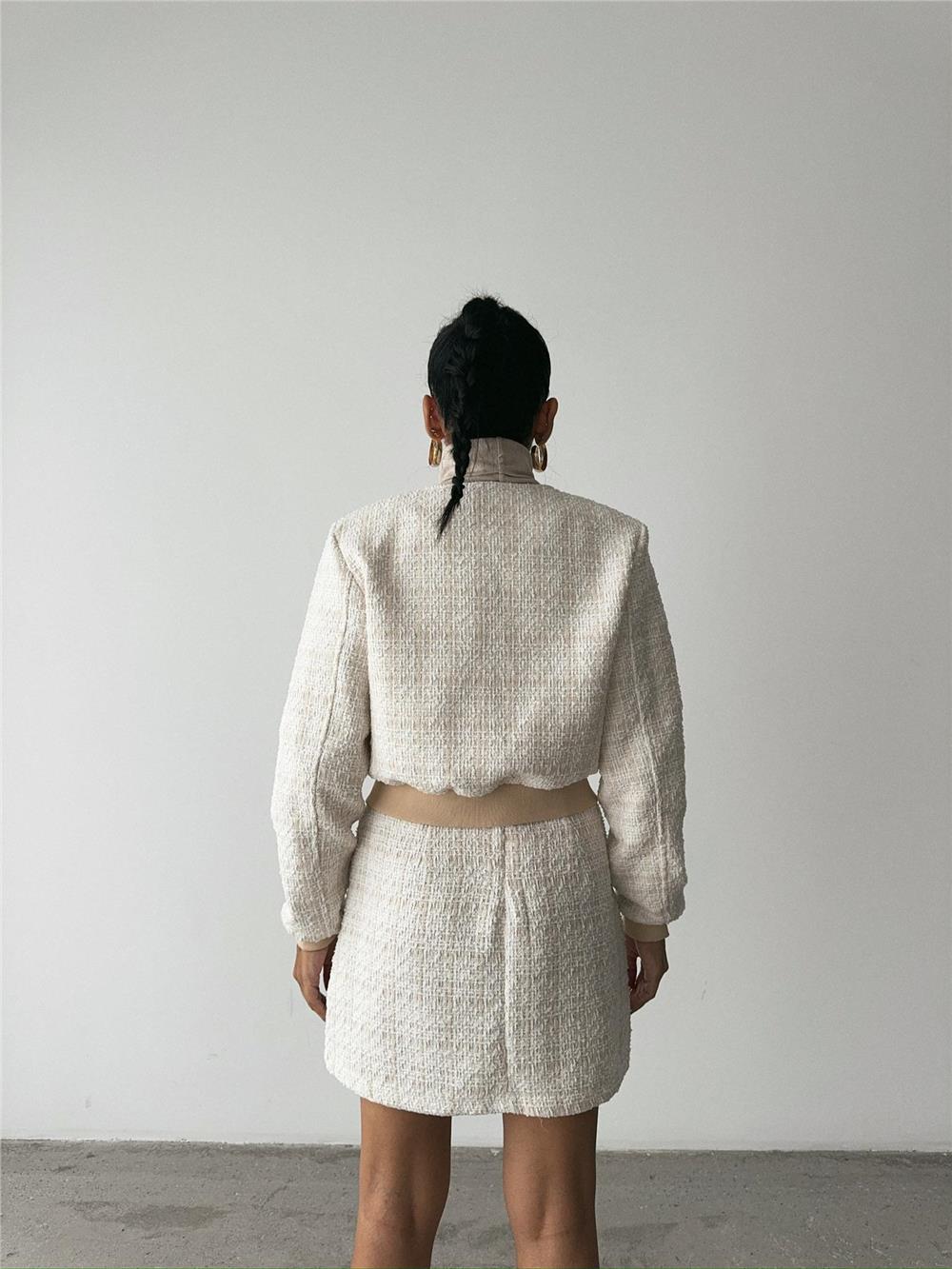 CHANEL CROP CEKET-KISA ETEK TAKIM - Beyaz