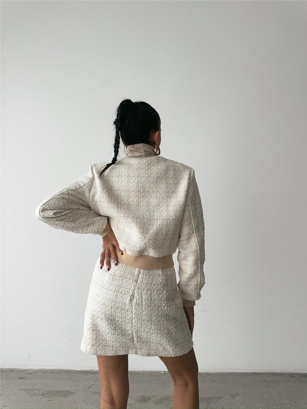 CHANEL CROP CEKET-KISA ETEK TAKIM - Beyaz