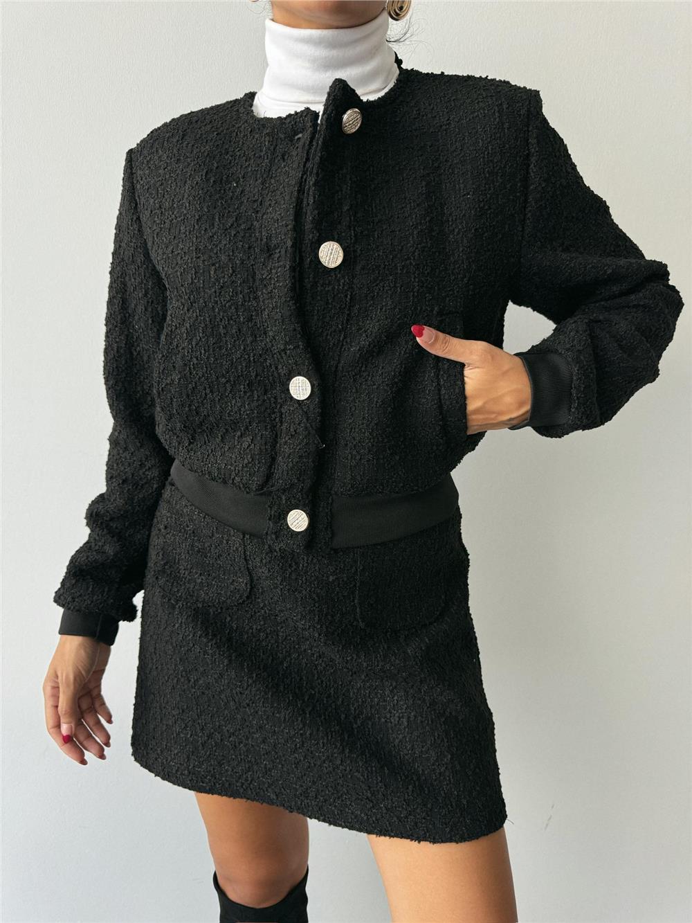 CHANEL CROP CEKET-KISA ETEK TAKIM - Siyah