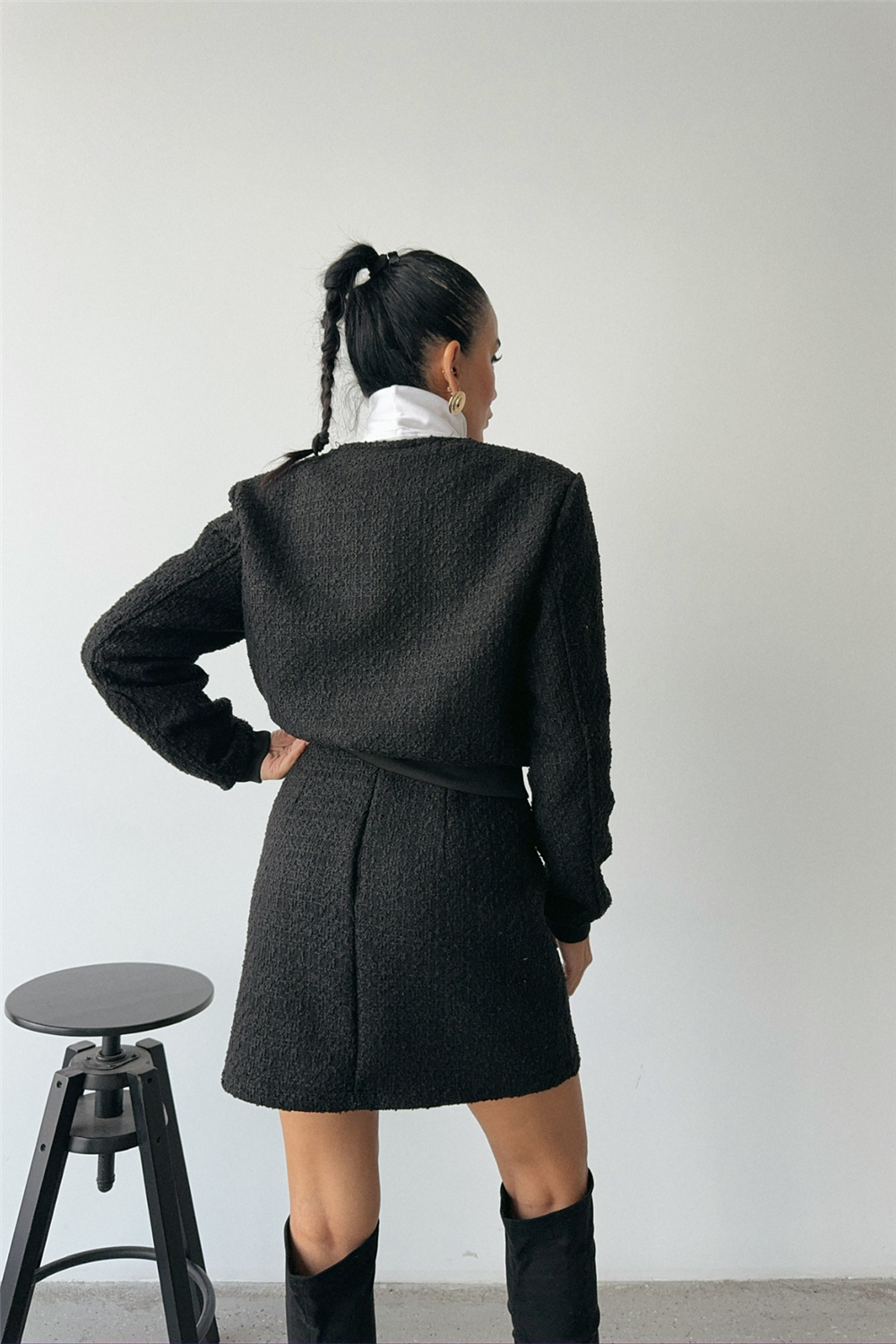 CHANEL CROP CEKET-KISA ETEK TAKIM - Siyah