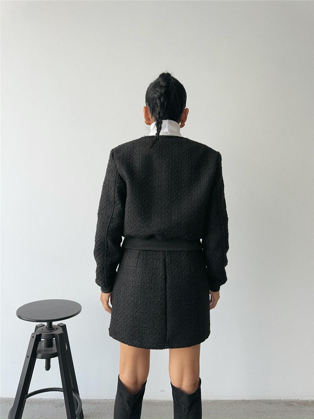 CHANEL CROP CEKET-KISA ETEK TAKIM - Siyah