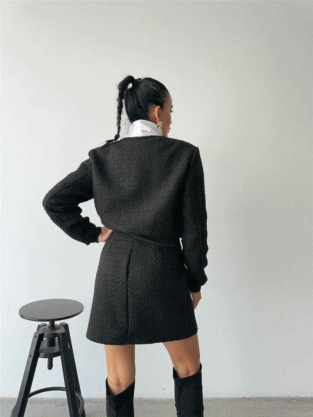 CHANEL CROP CEKET-KISA ETEK TAKIM - Siyah