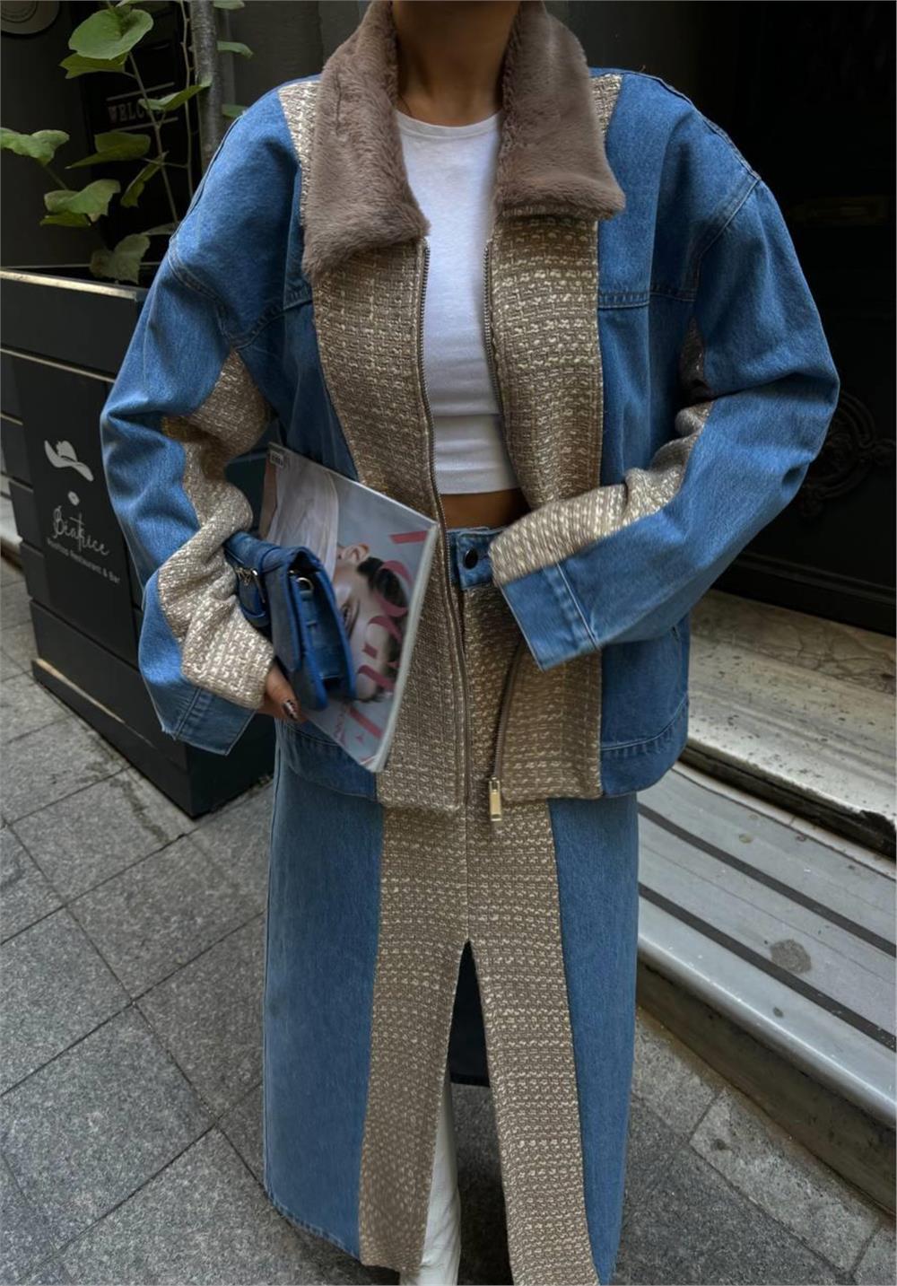 CHANEL GARNİLİ KOT MONT - Bej