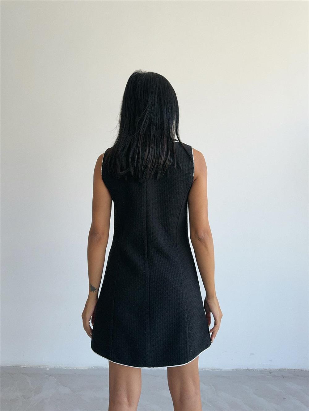 CHANEL KUMAŞ KISA ÖNDEN DÜĞMELİ ELBİSE - Siyah