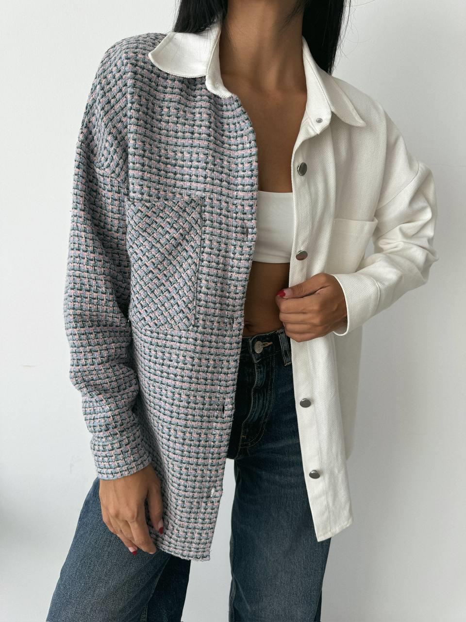 CHANEL PARÇALI GÖMLEK - Mavi-Ekru