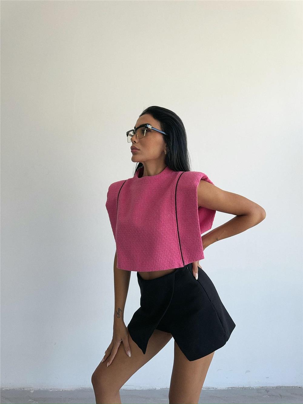 CHANEL VATKALI CROP BLUZ - Fuşya