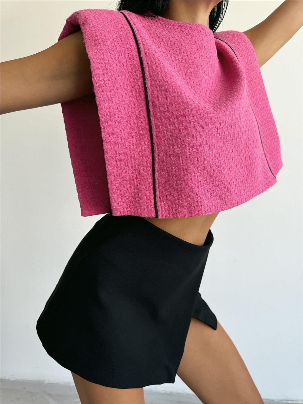 CHANEL VATKALI CROP BLUZ - Fuşya