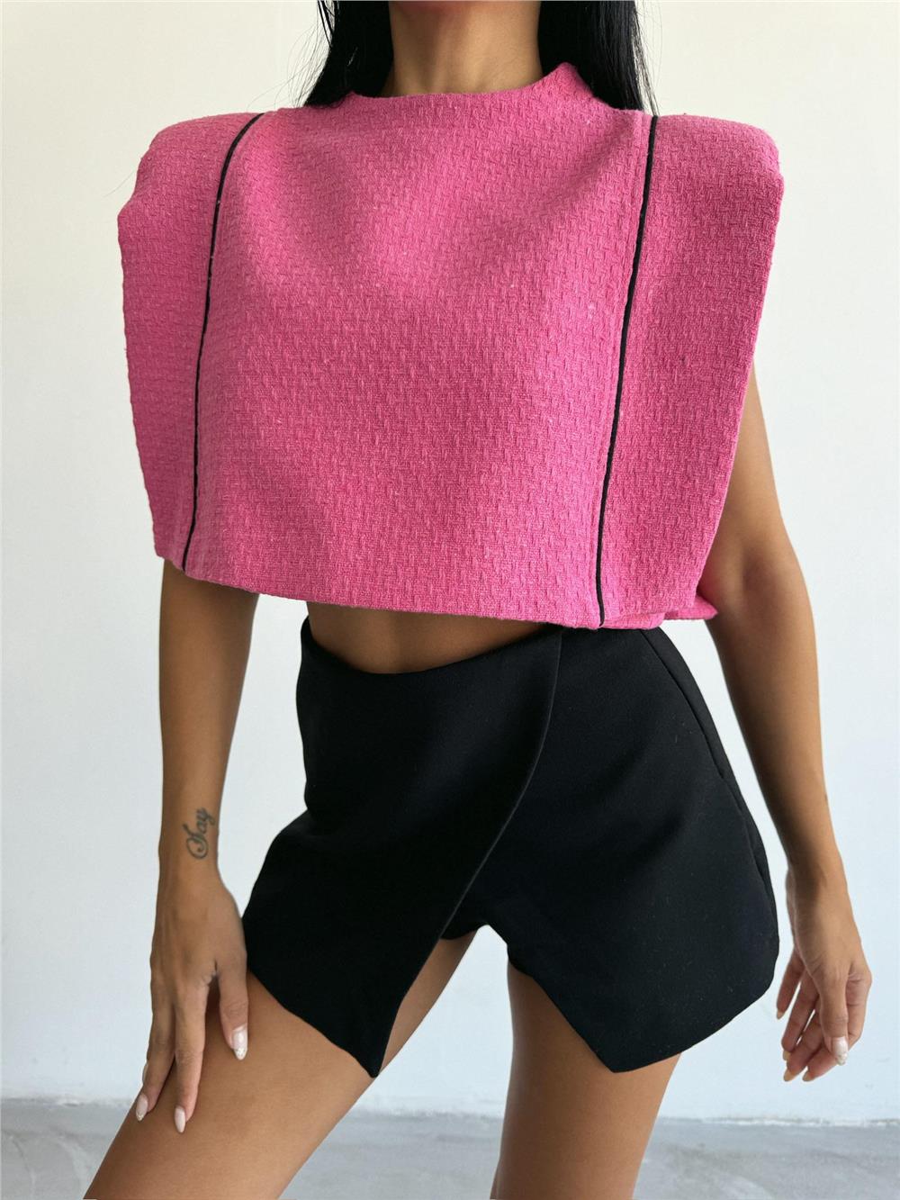 CHANEL VATKALI CROP BLUZ - Fuşya