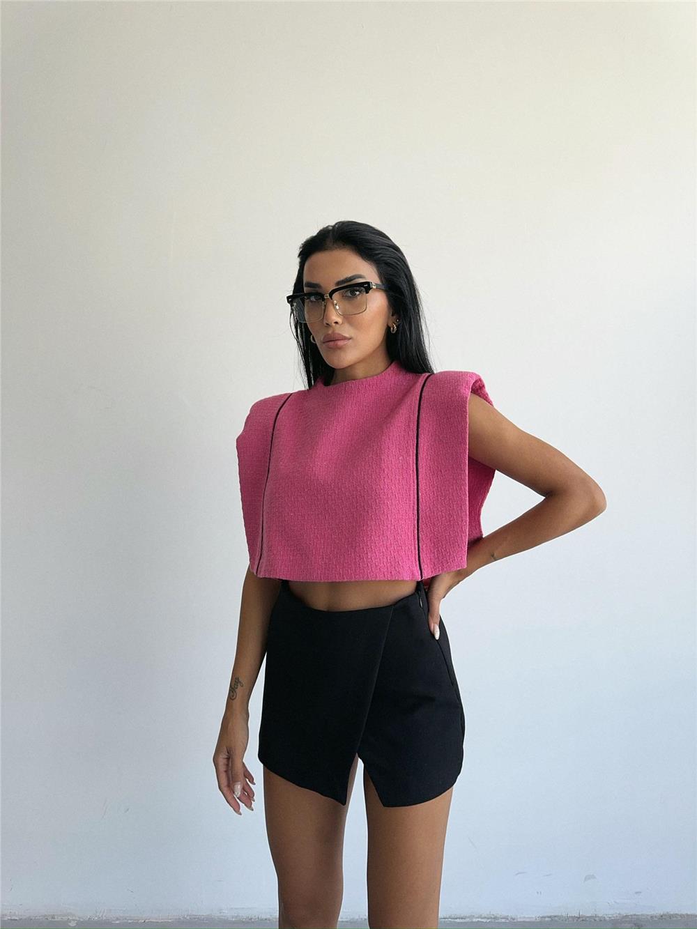 CHANEL VATKALI CROP BLUZ - Fuşya