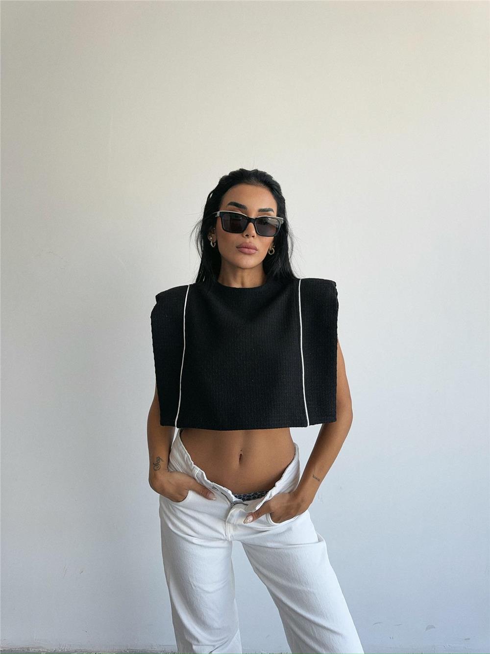 CHANEL VATKALI CROP BLUZ - Siyah
