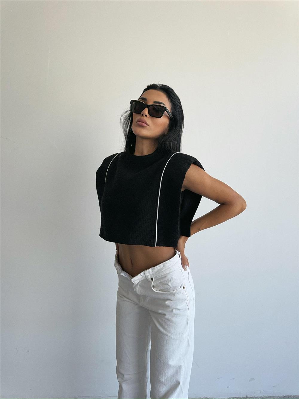 CHANEL VATKALI CROP BLUZ - Siyah