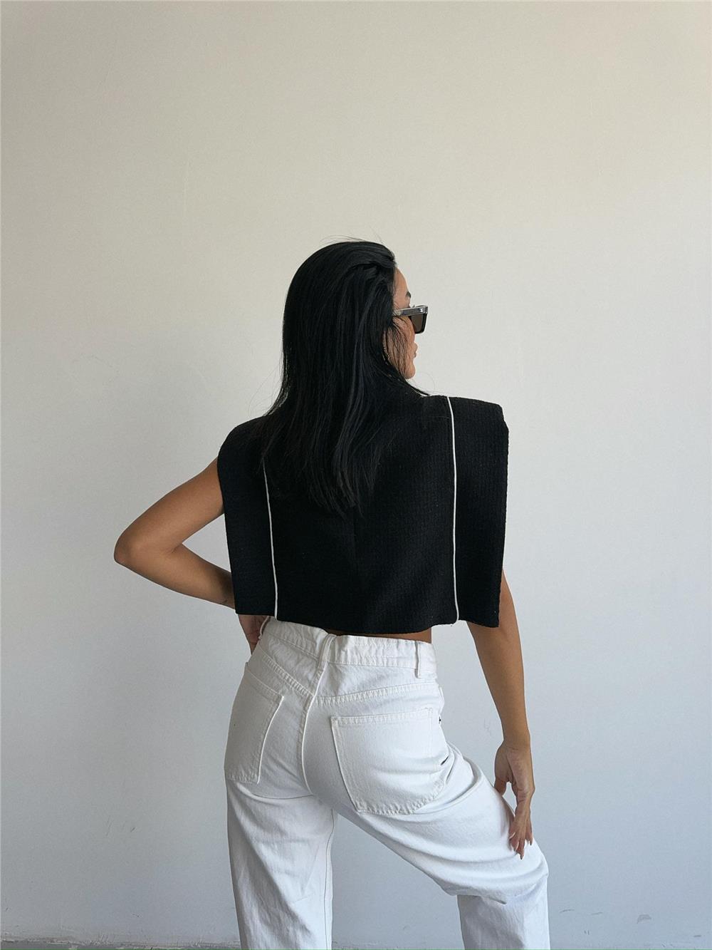 CHANEL VATKALI CROP BLUZ - Siyah