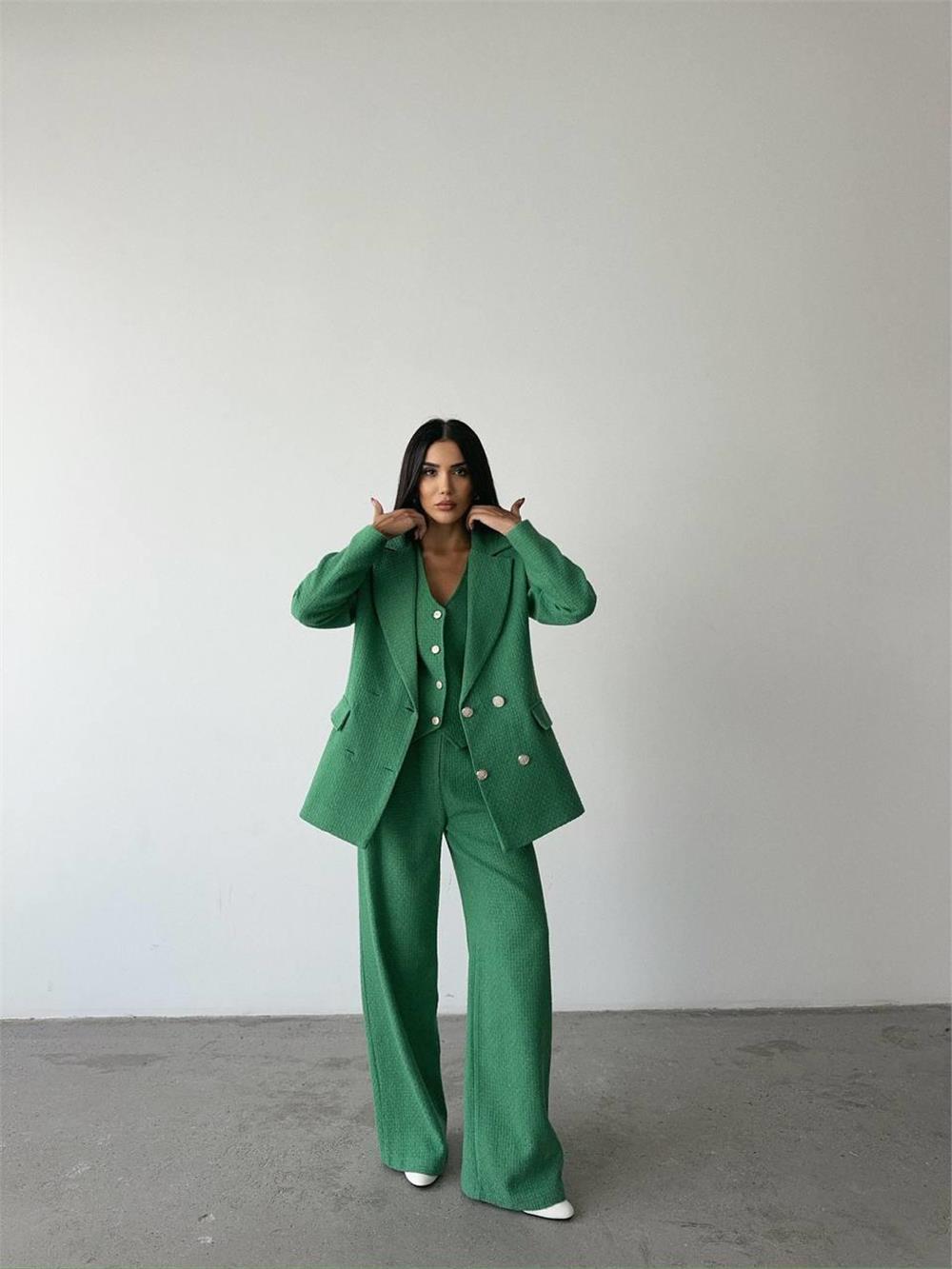 CHANEL YELEK-CEKET-PANTOLON TAKIM - Yeşil