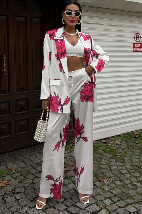 Çiçekli Chanel Saten Takım 10040