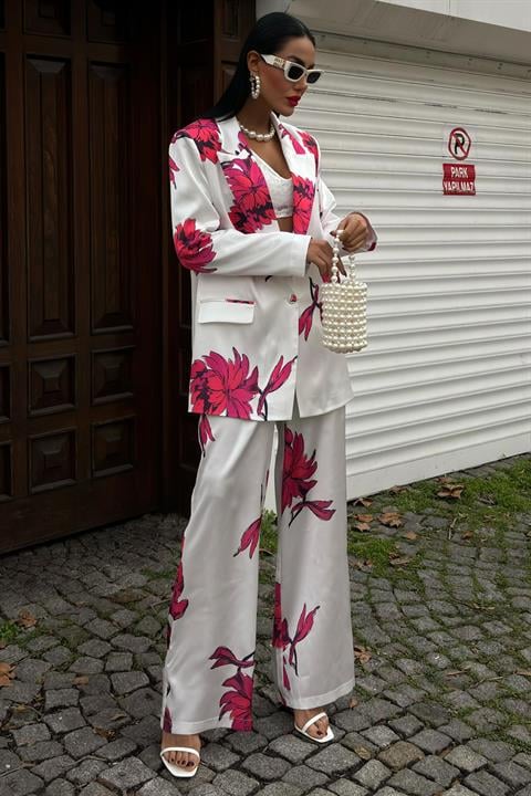 Çiçekli Chanel Saten Takım 10040