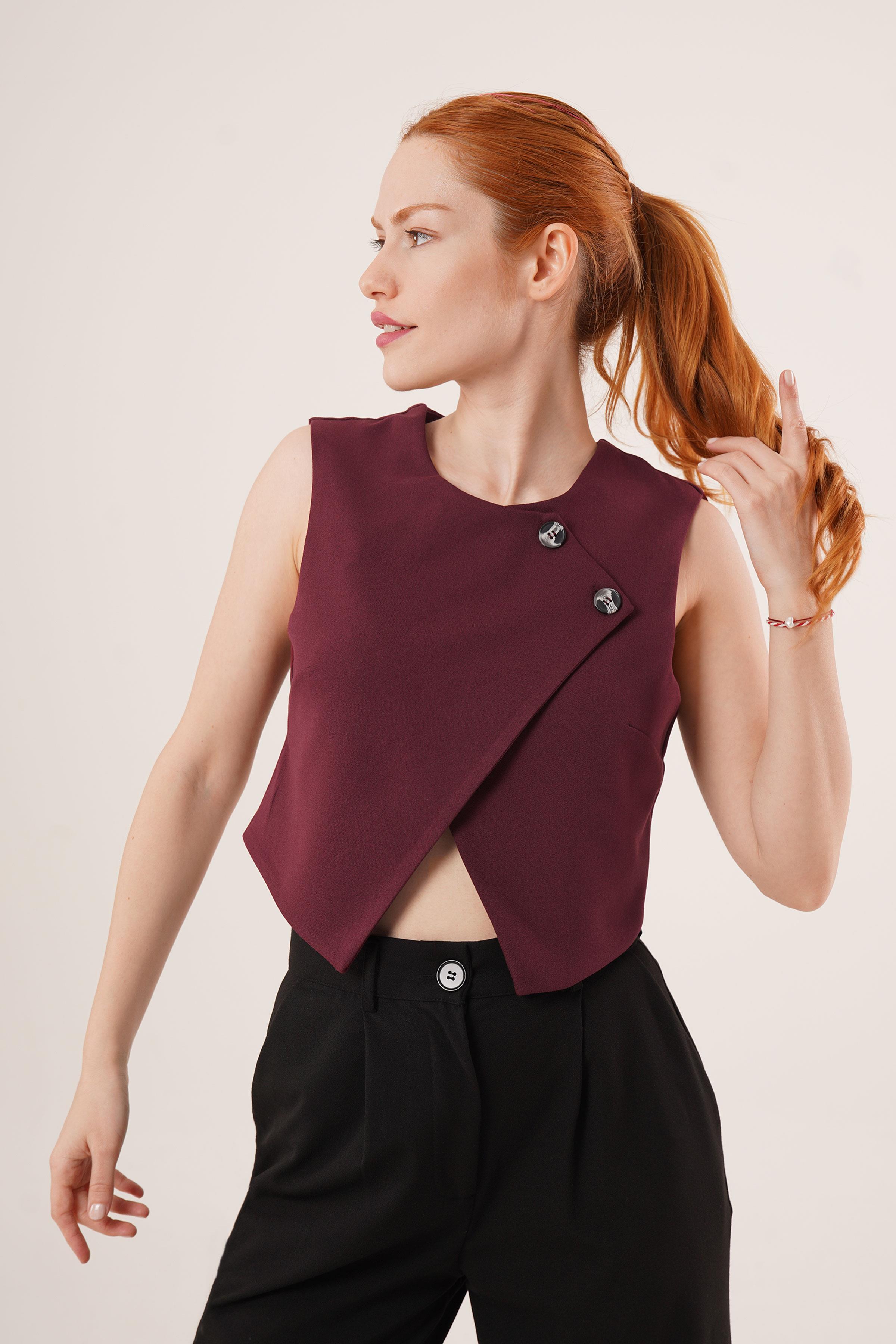 Çift Düğmeli Çapraz Model Bordo Toptan Yelek Bordo S
