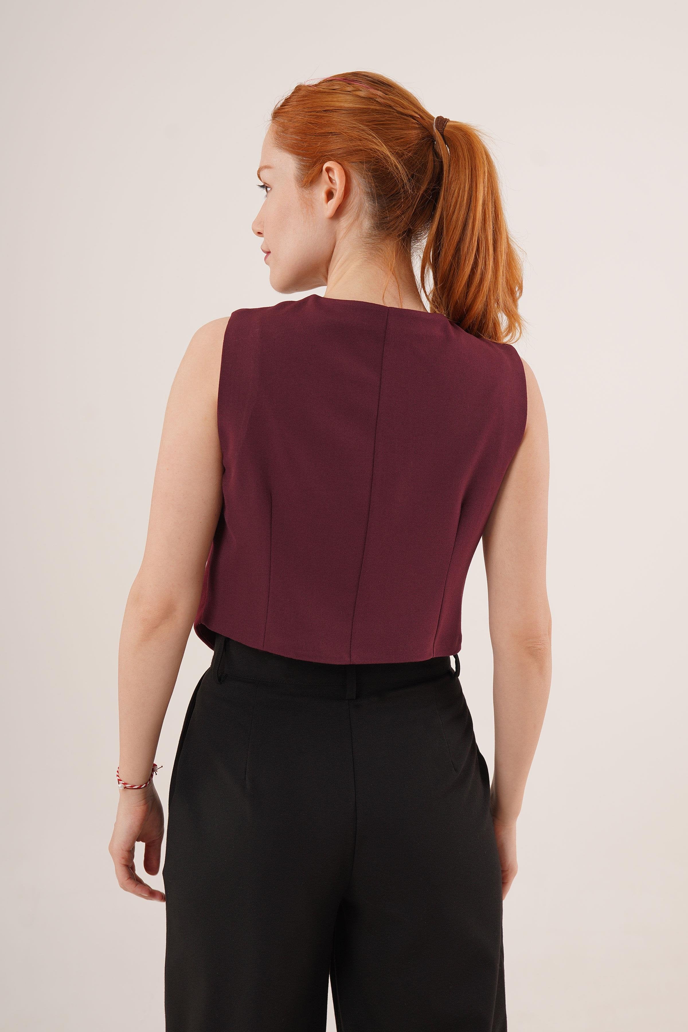 Çift Düğmeli Çapraz Model Bordo Toptan Yelek
