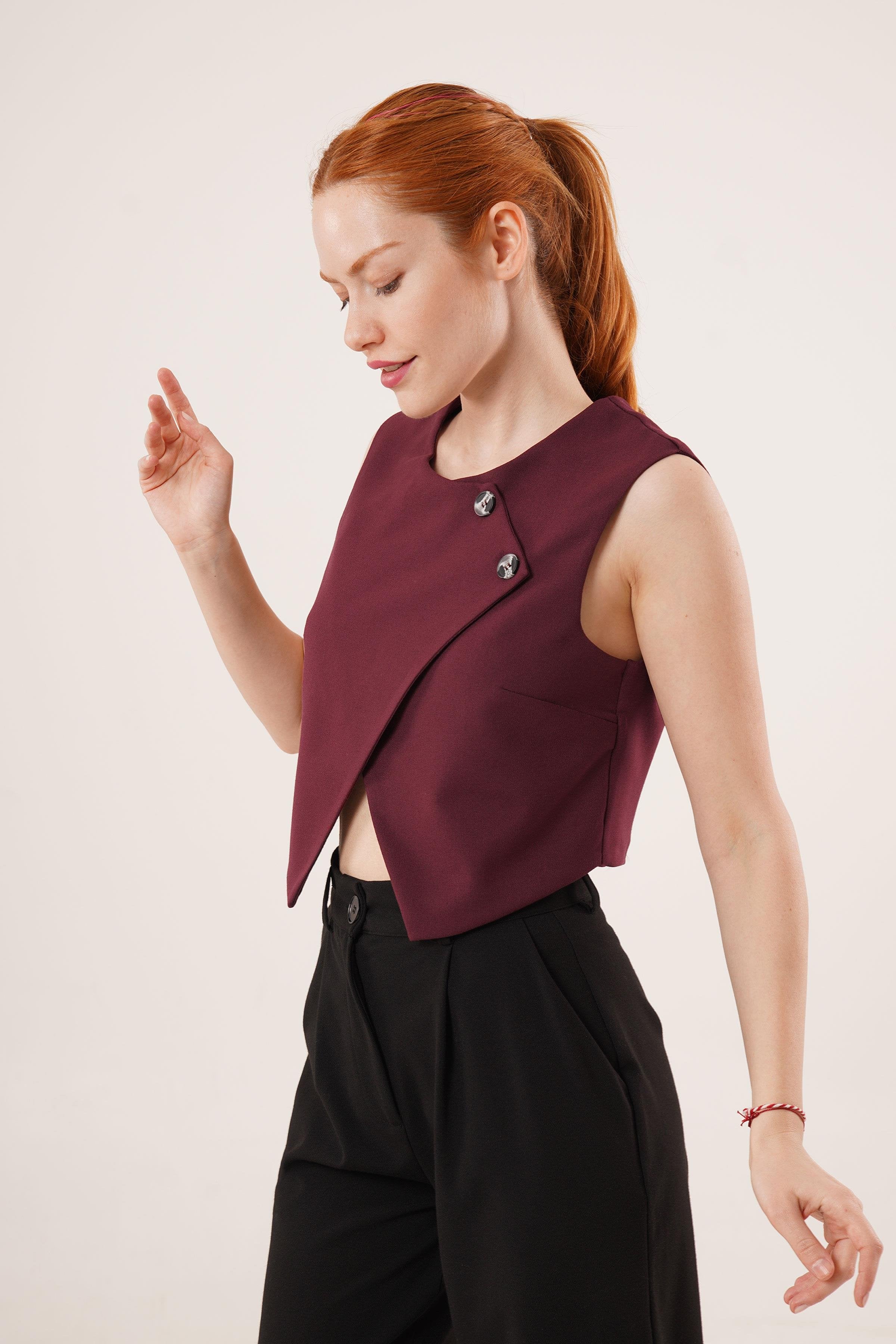 Çift Düğmeli Çapraz Model Bordo Toptan Yelek