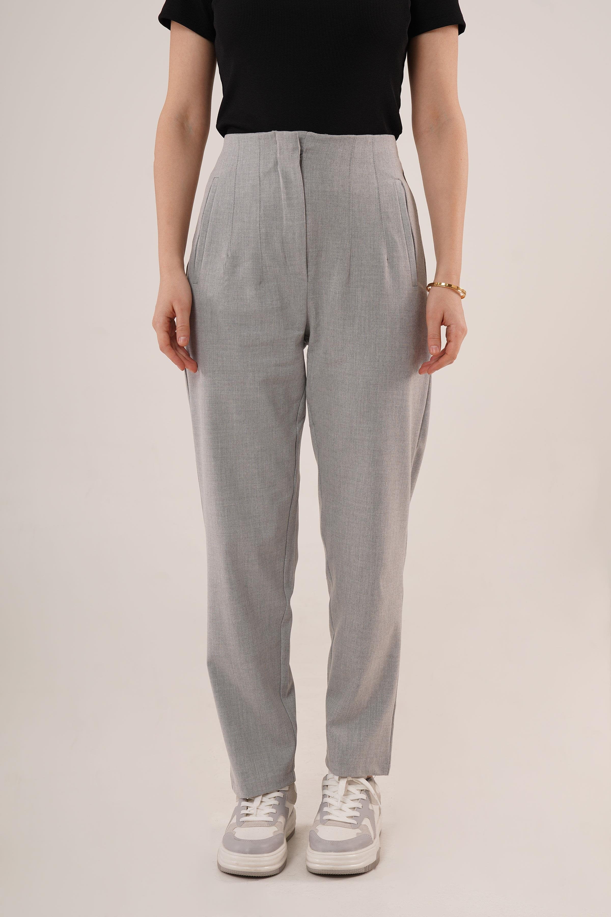 Çift Pens Detaylı Toptan Gri Pantolon