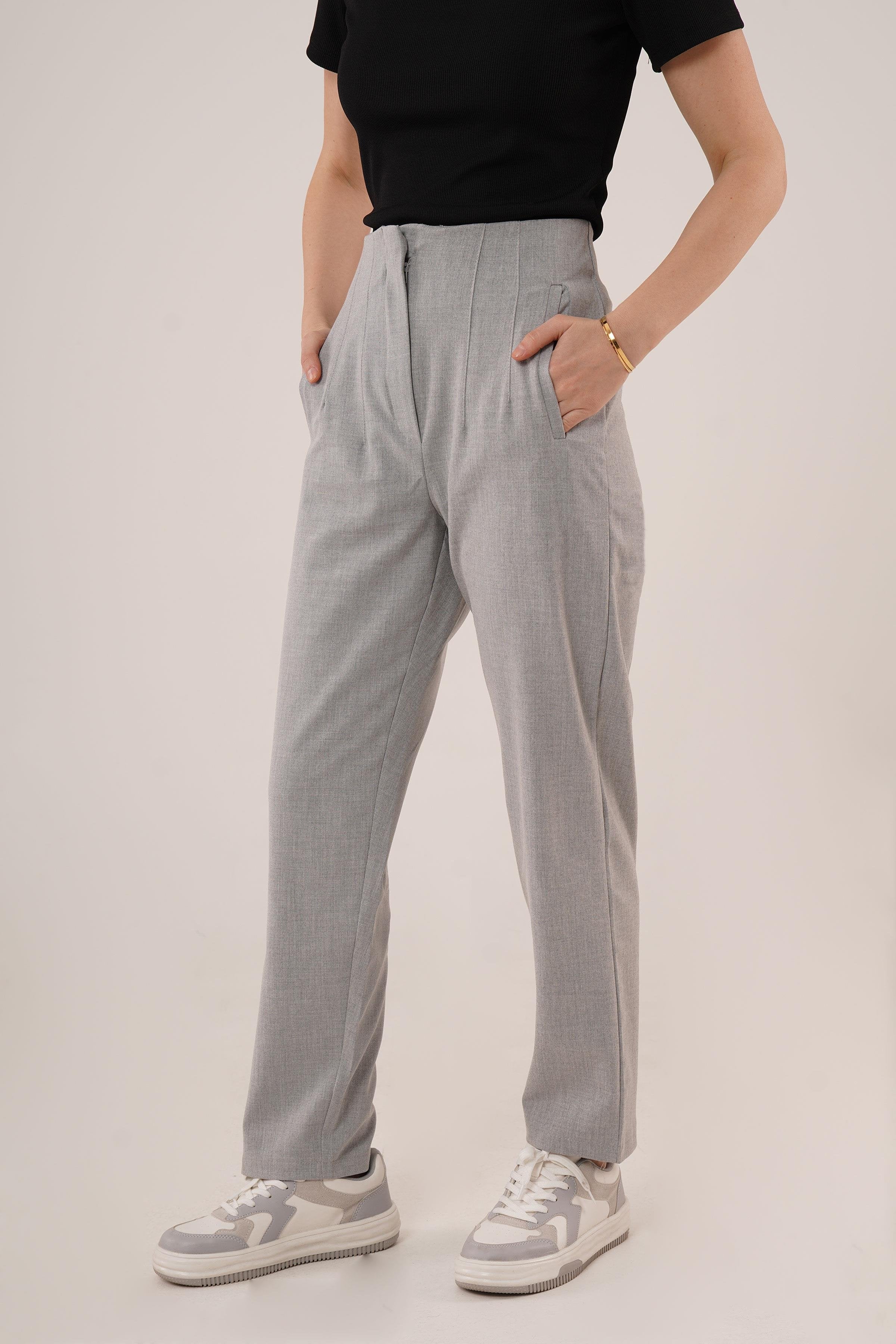 Çift Pens Detaylı Toptan Gri Pantolon