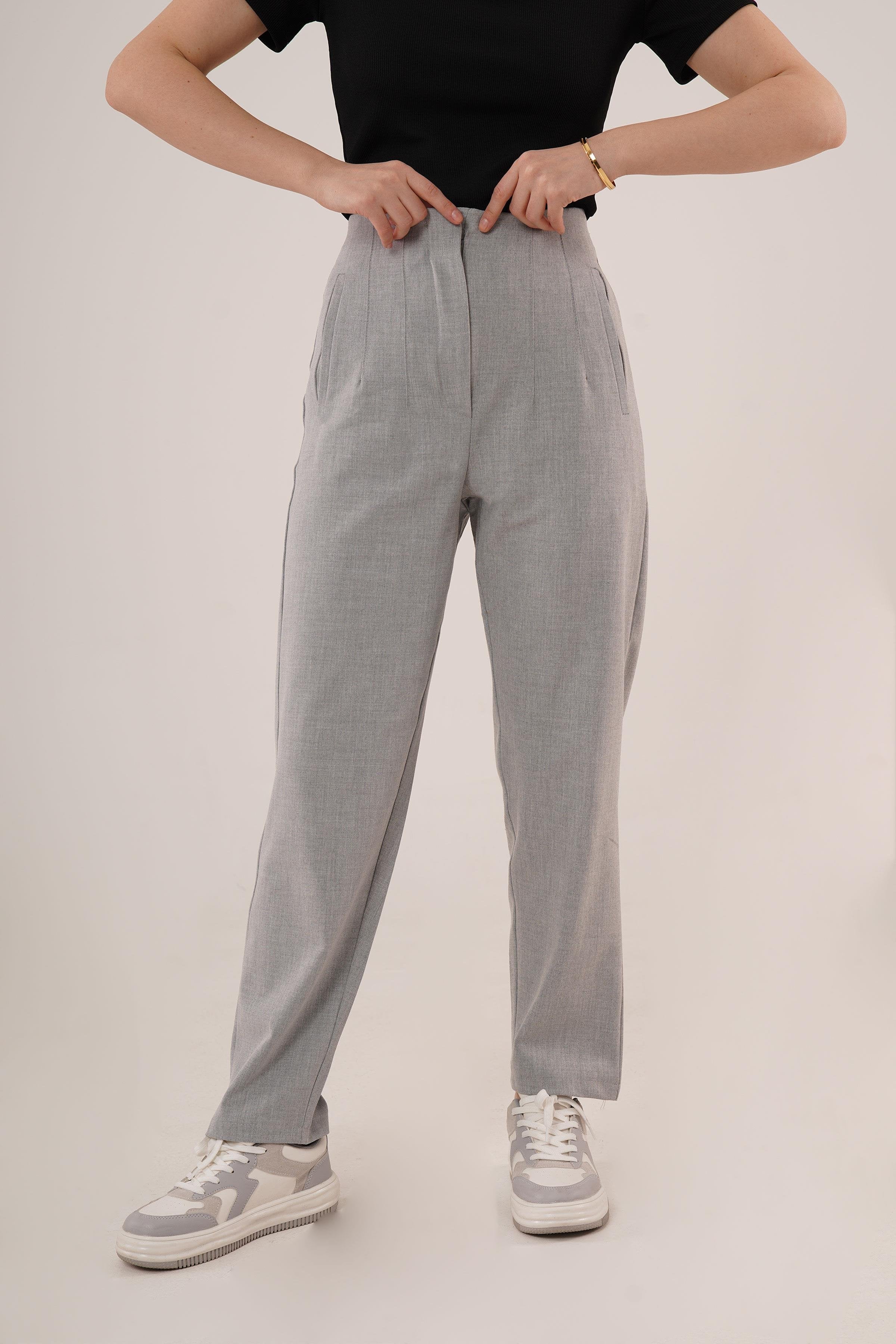 Çift Pens Detaylı Toptan Gri Pantolon