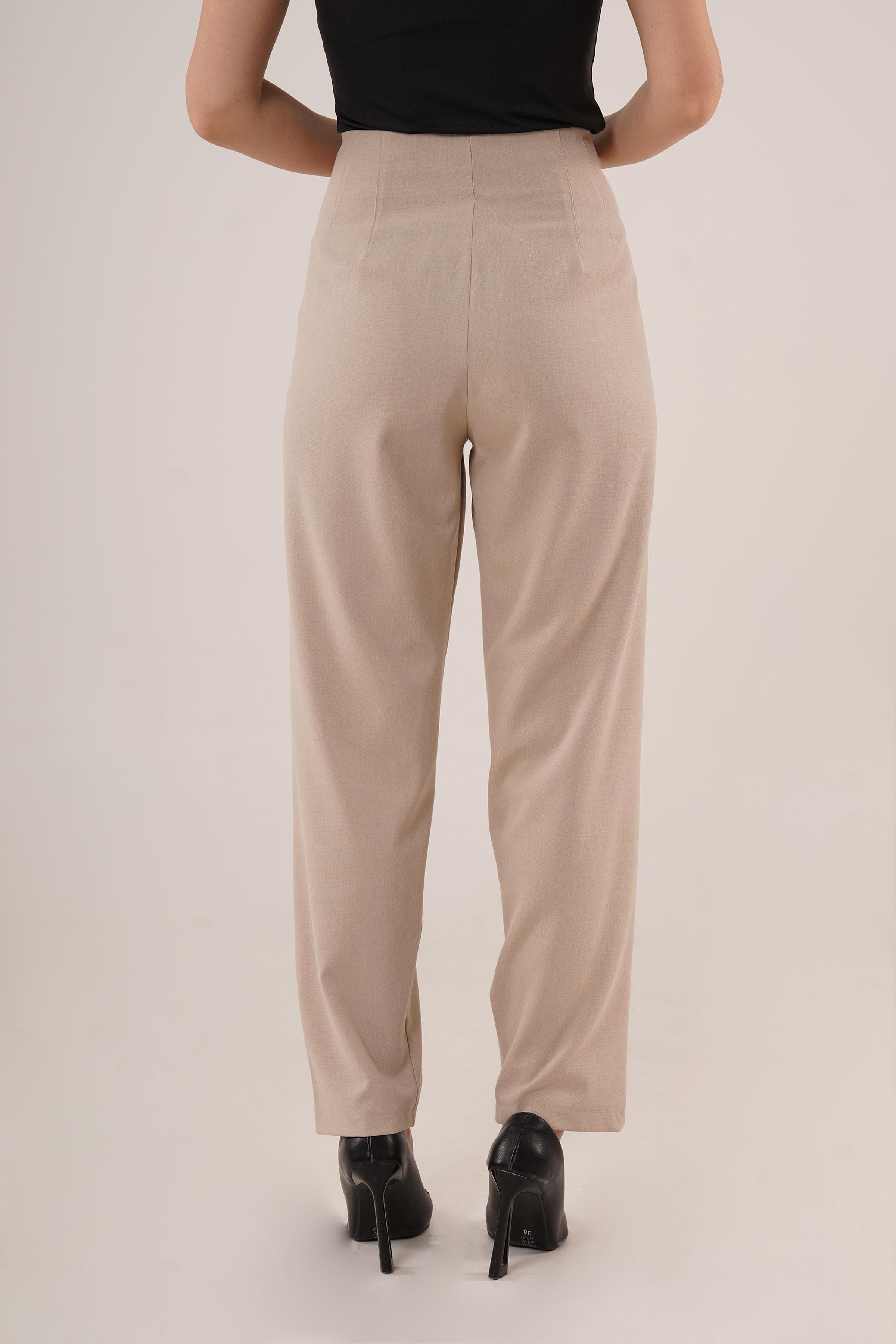 Çift Pens Detaylı Toptan Krem Pantolon