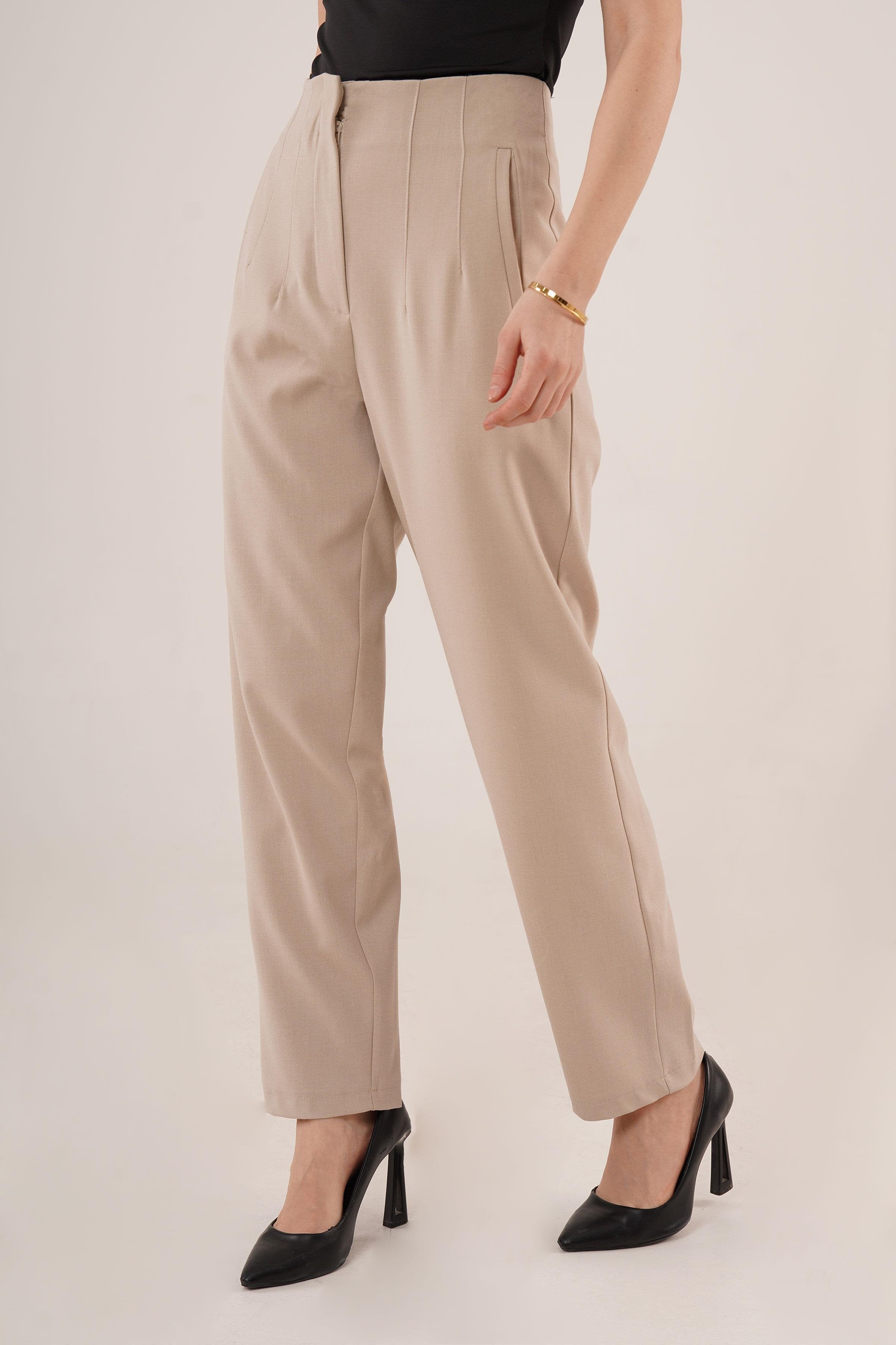 Çift Pens Detaylı Toptan Krem Pantolon Krem S