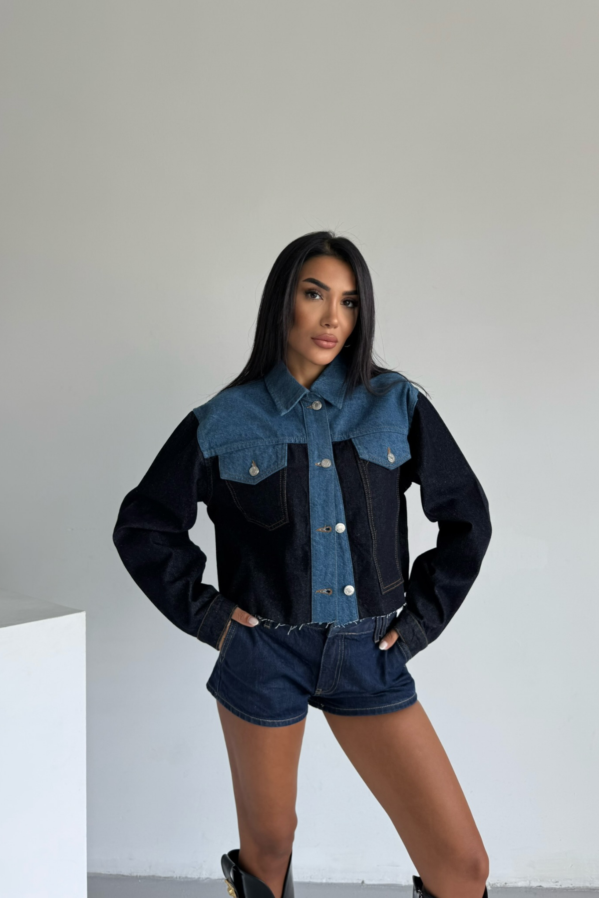 ÇİFT RENK KOT CEKET - syh-mv