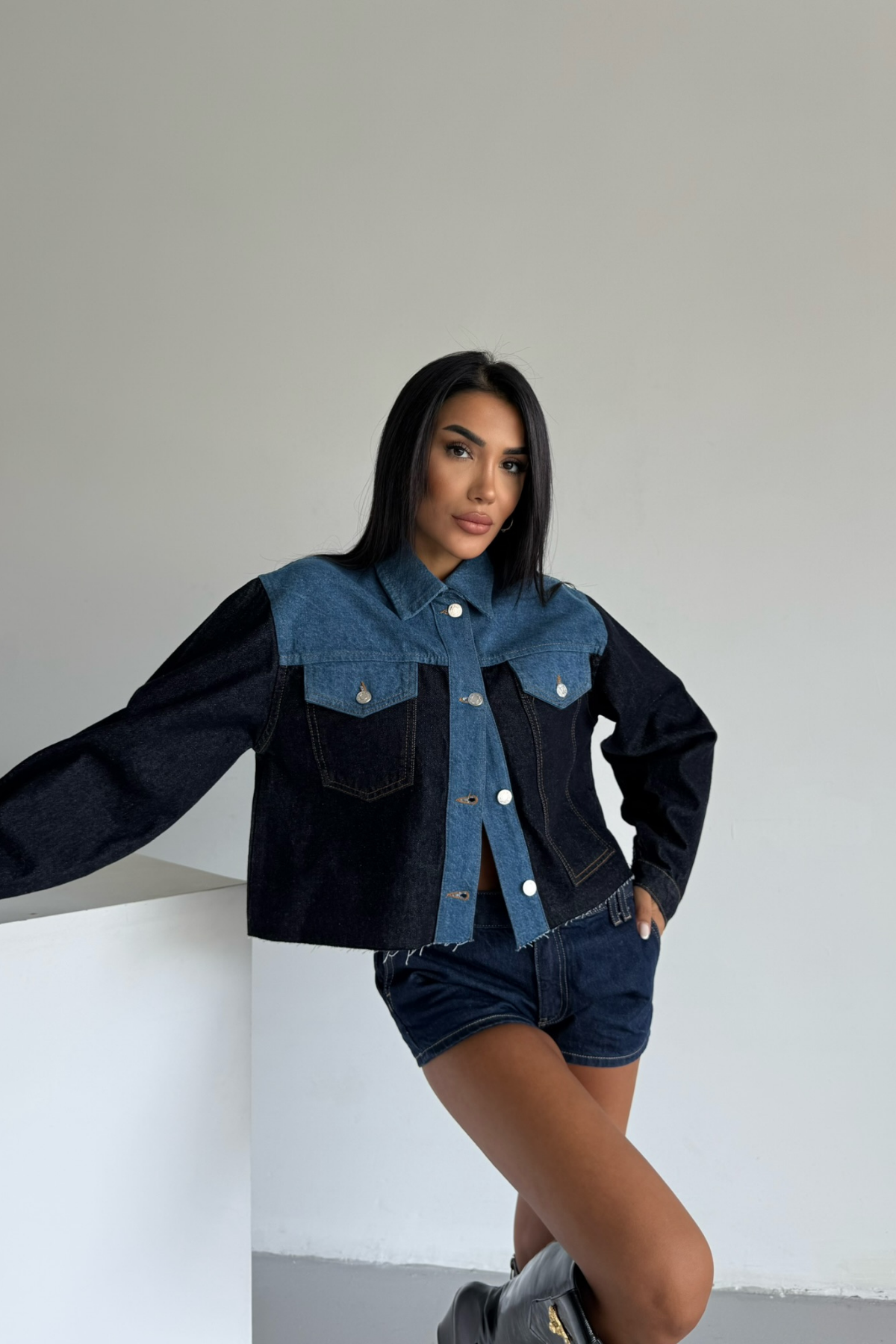 ÇİFT RENK KOT CEKET - syh-mv