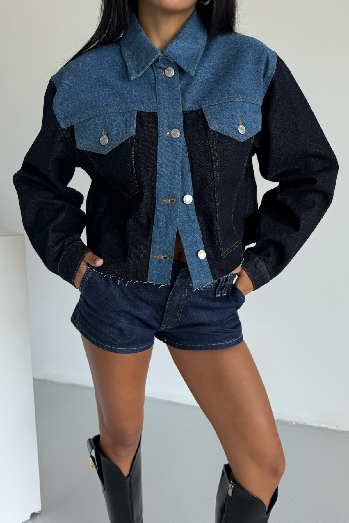 ÇİFT RENK KOT CEKET - syh-mv