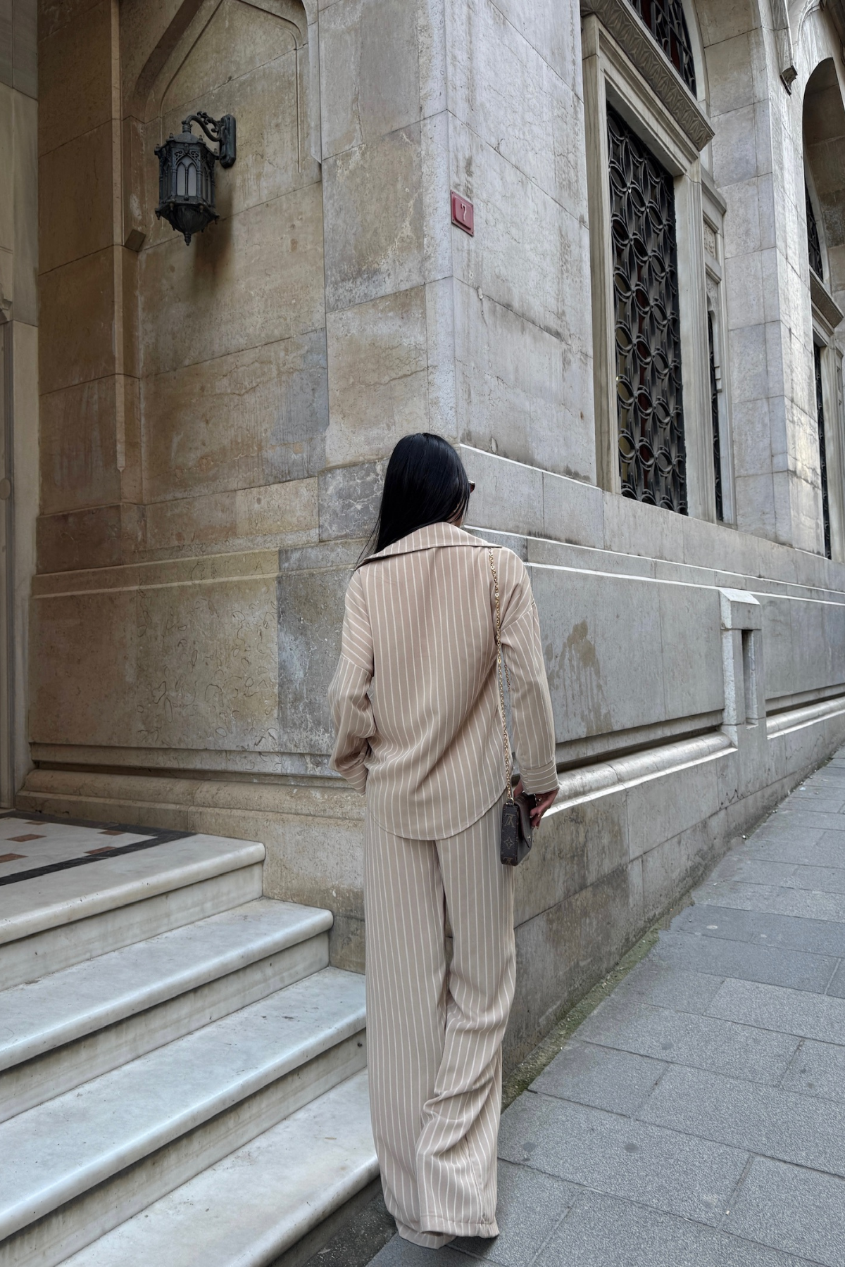 ÇİZGİLİ BLUZ  - PANTOLON TAKIM - Bej