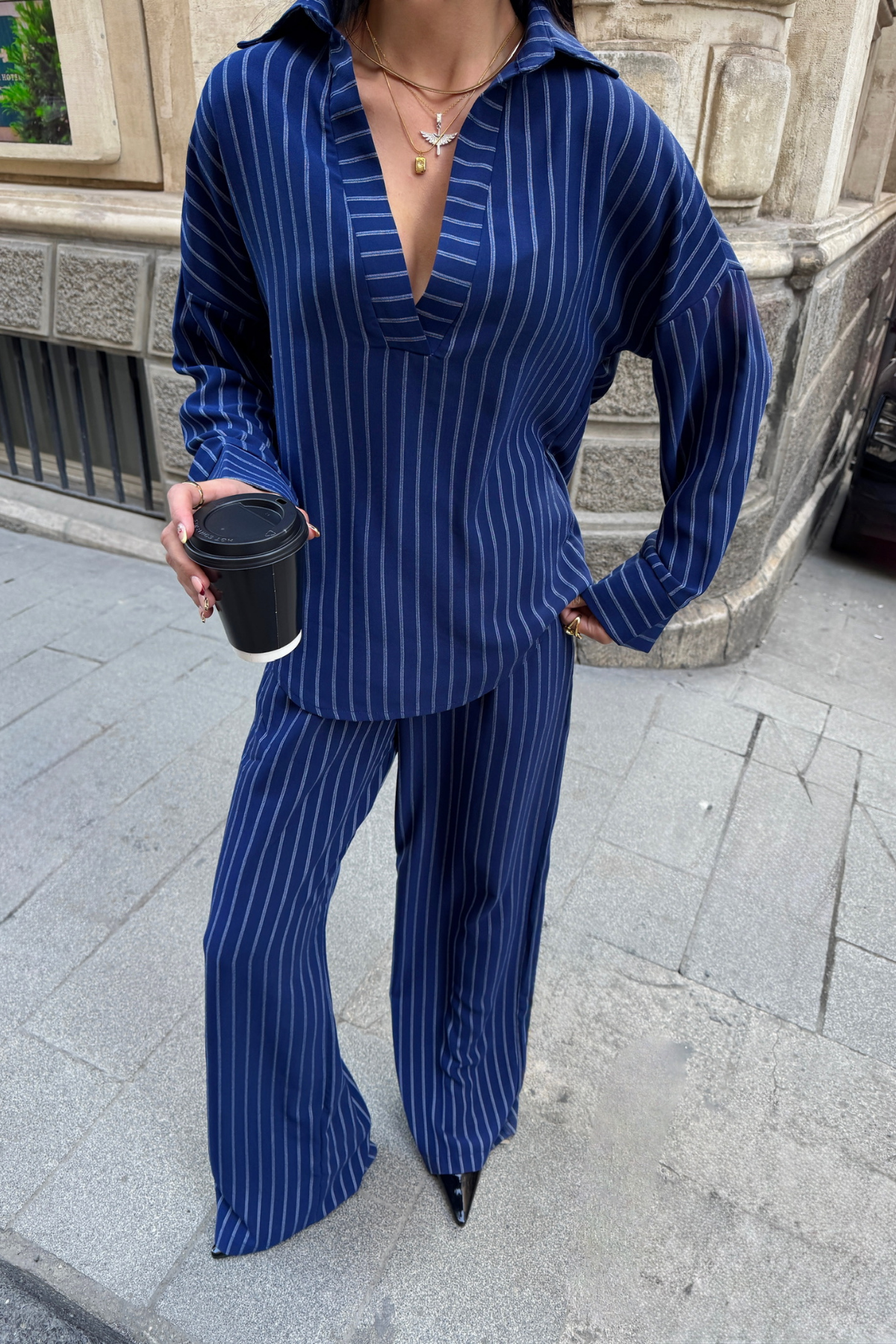 ÇİZGİLİ BLUZ - PANTOLON TAKIM - Lacivert