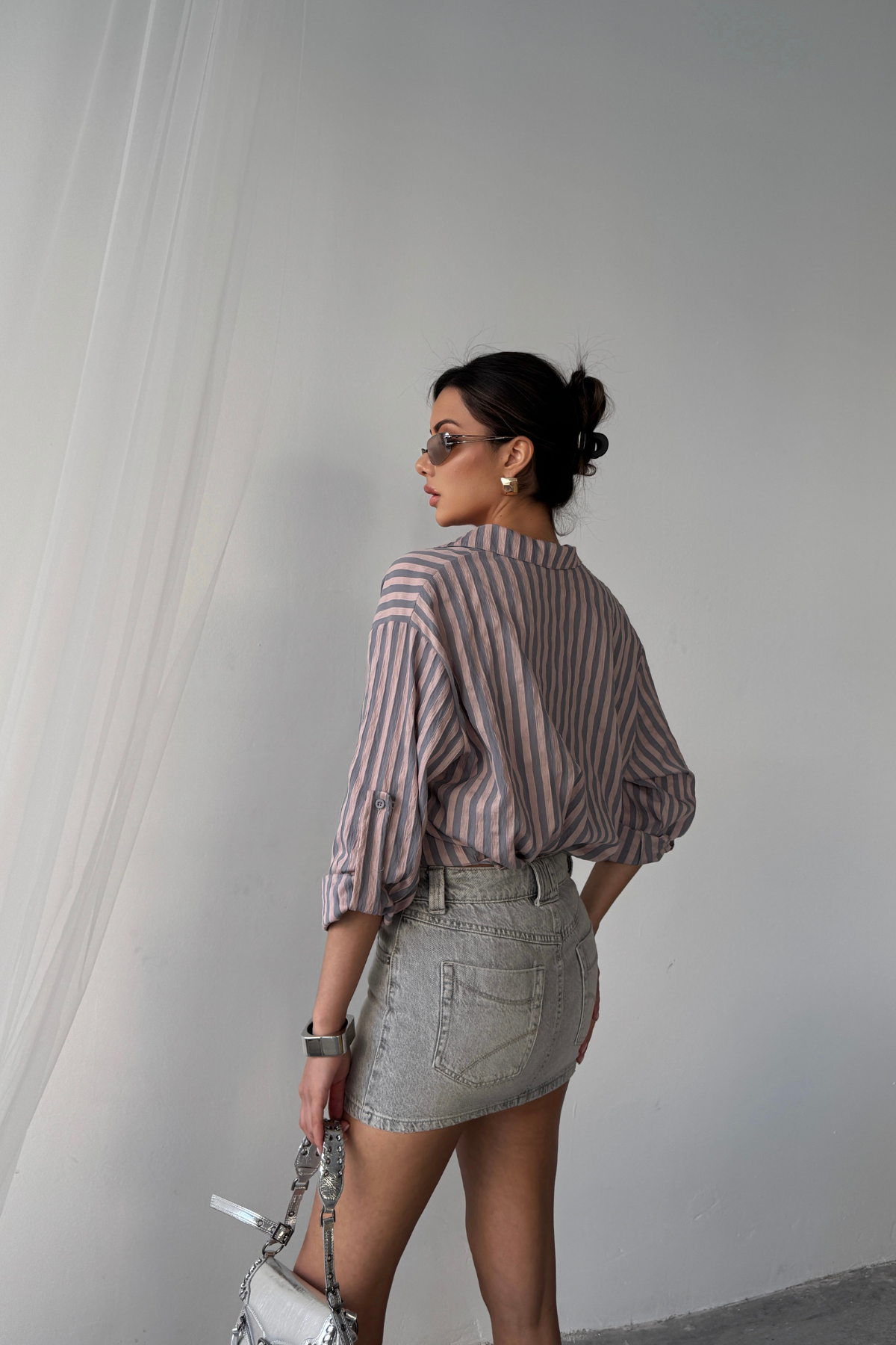 ÇİZGİLİ GÖMLEK KETEN - Antrasit