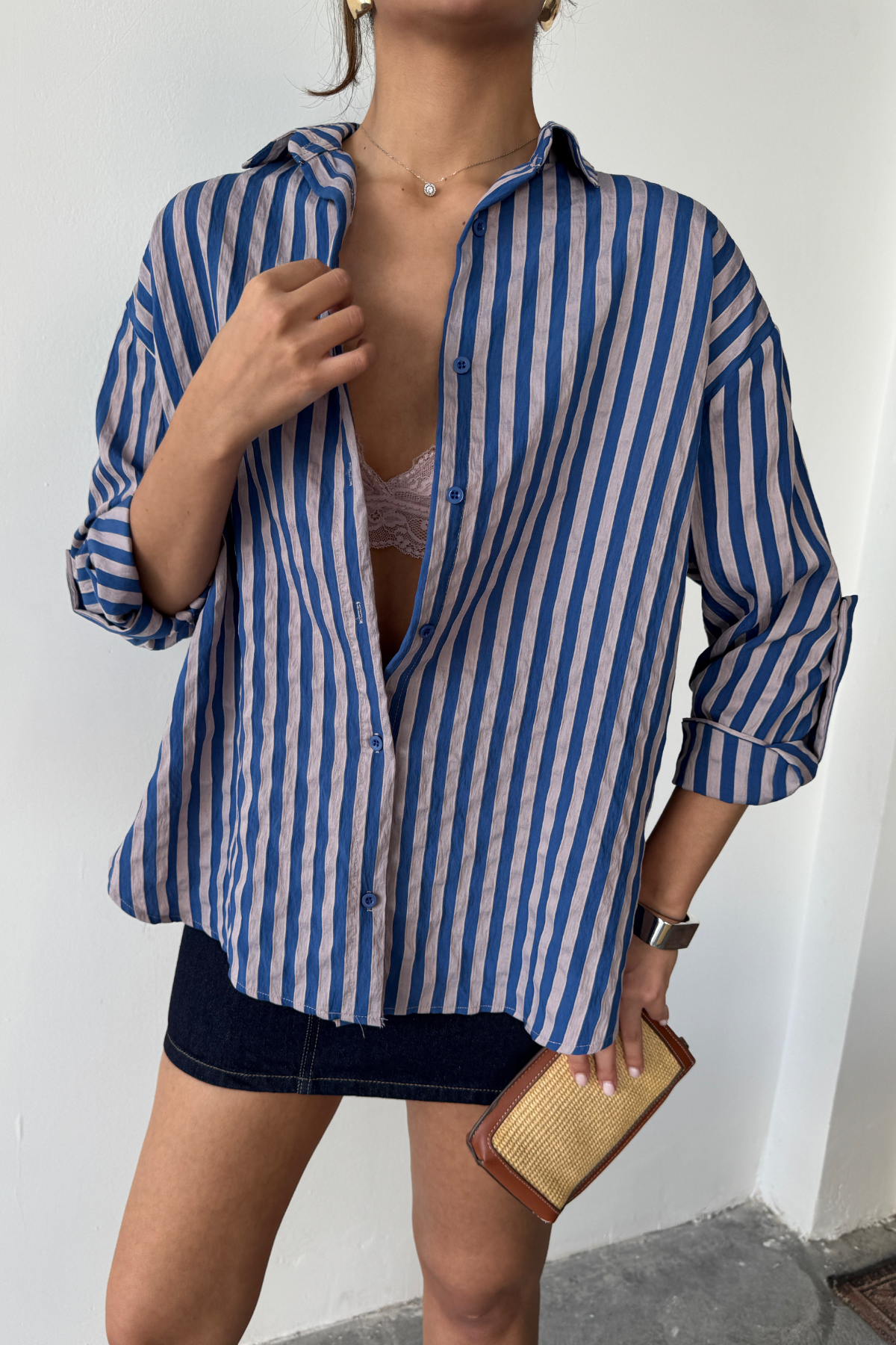 ÇİZGİLİ GÖMLEK KETEN - Lacivert