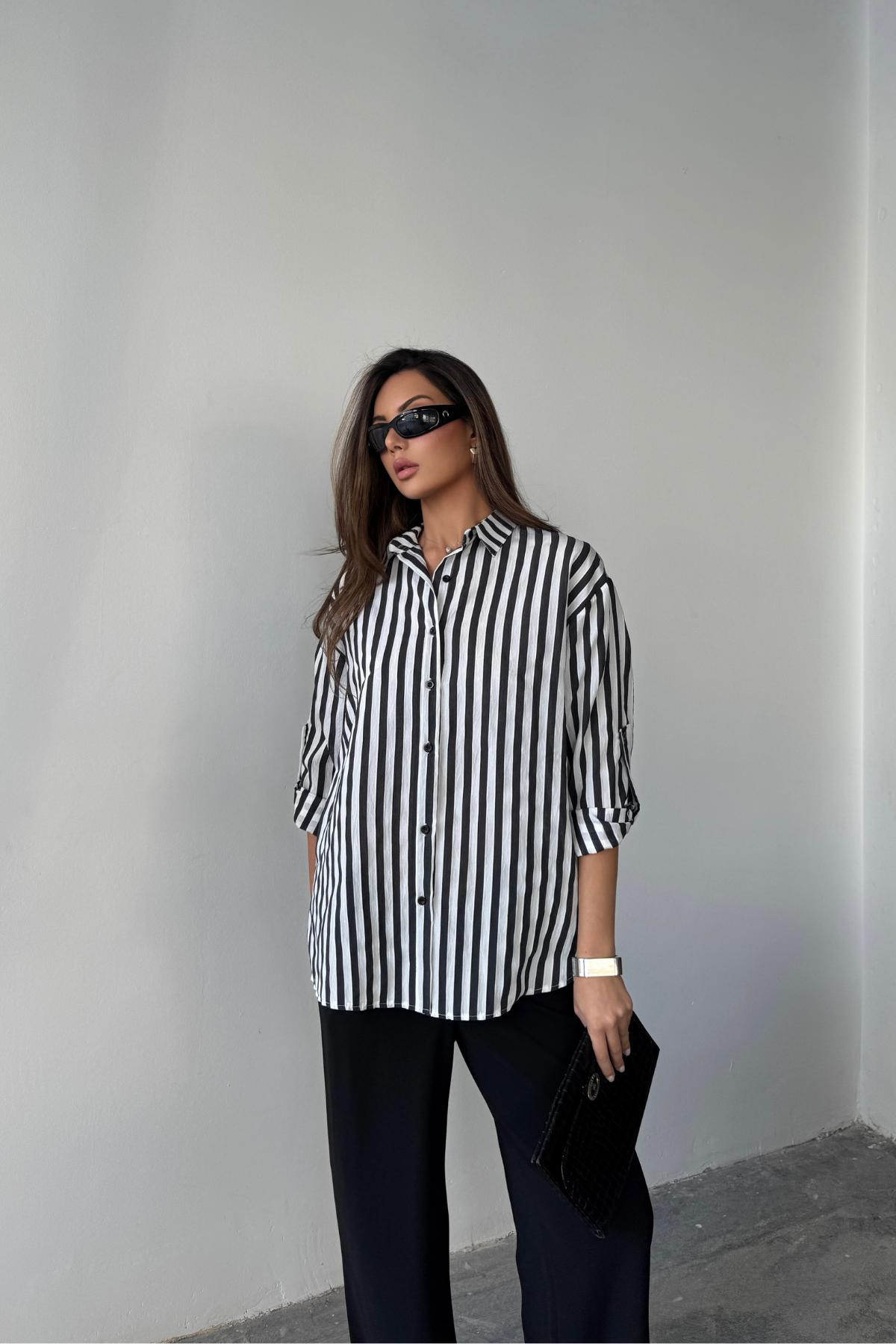 ÇİZGİLİ GÖMLEK  KETEN - Siyah