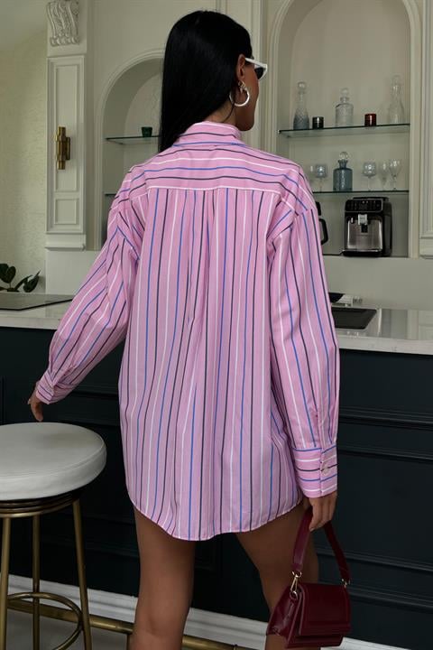Çizgili Pembe Poplin Gömlek 3451