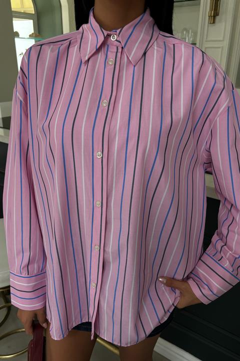 Çizgili Pembe Poplin Gömlek 3451