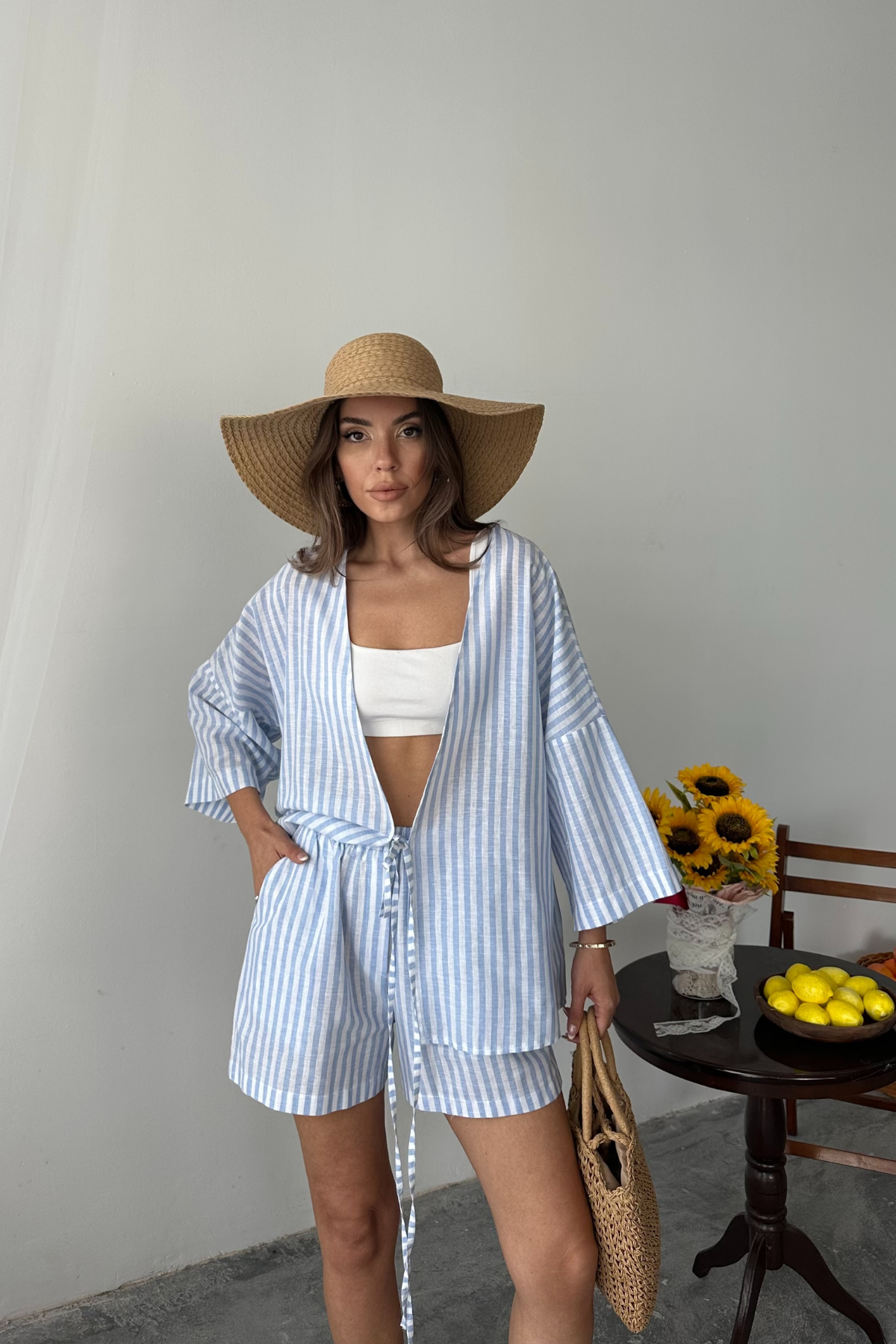 ÇİZGİLİ TUNİK - ŞORT TAKIM - Mavi