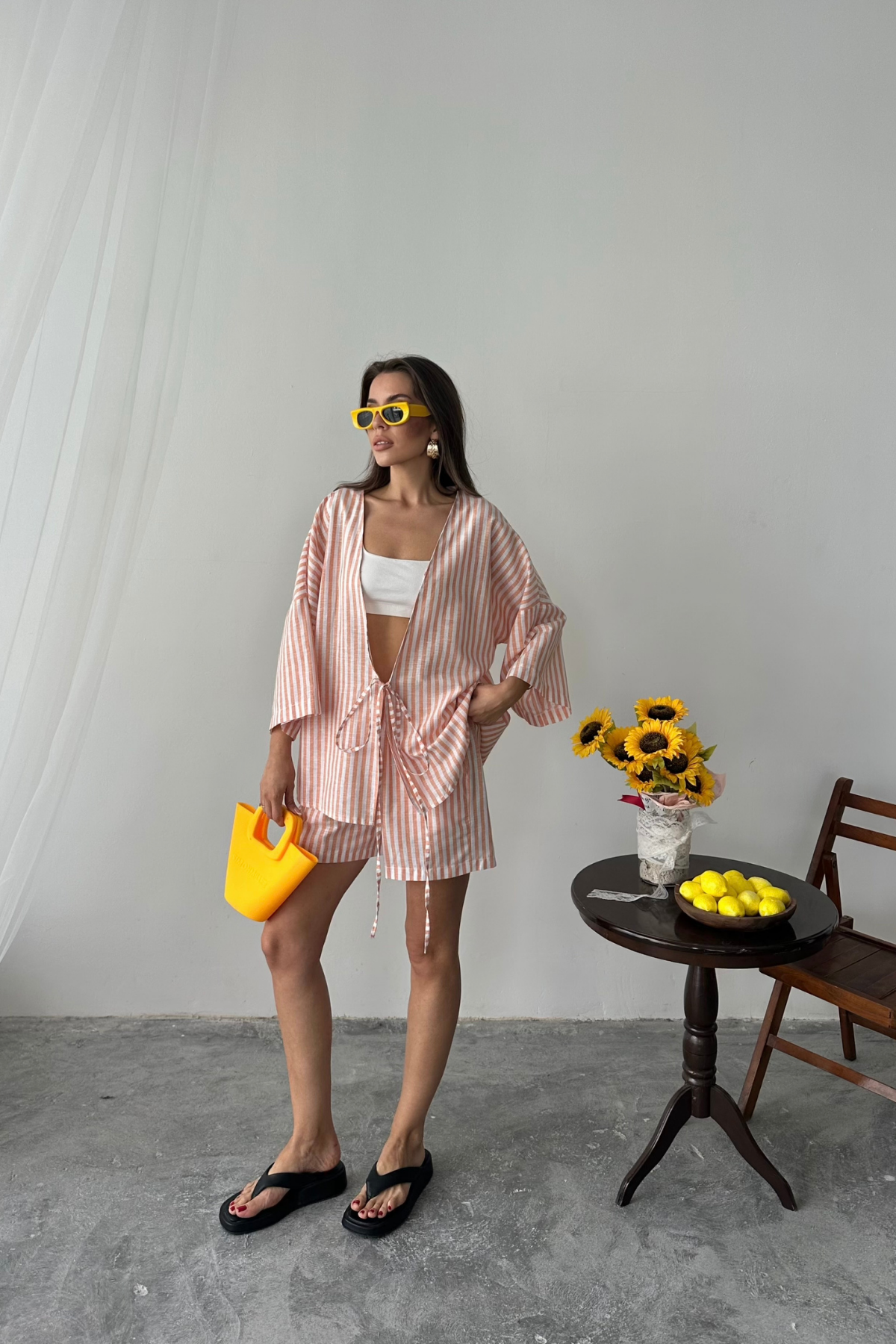 ÇİZGİLİ TUNİK - ŞORT TAKIM - Orange