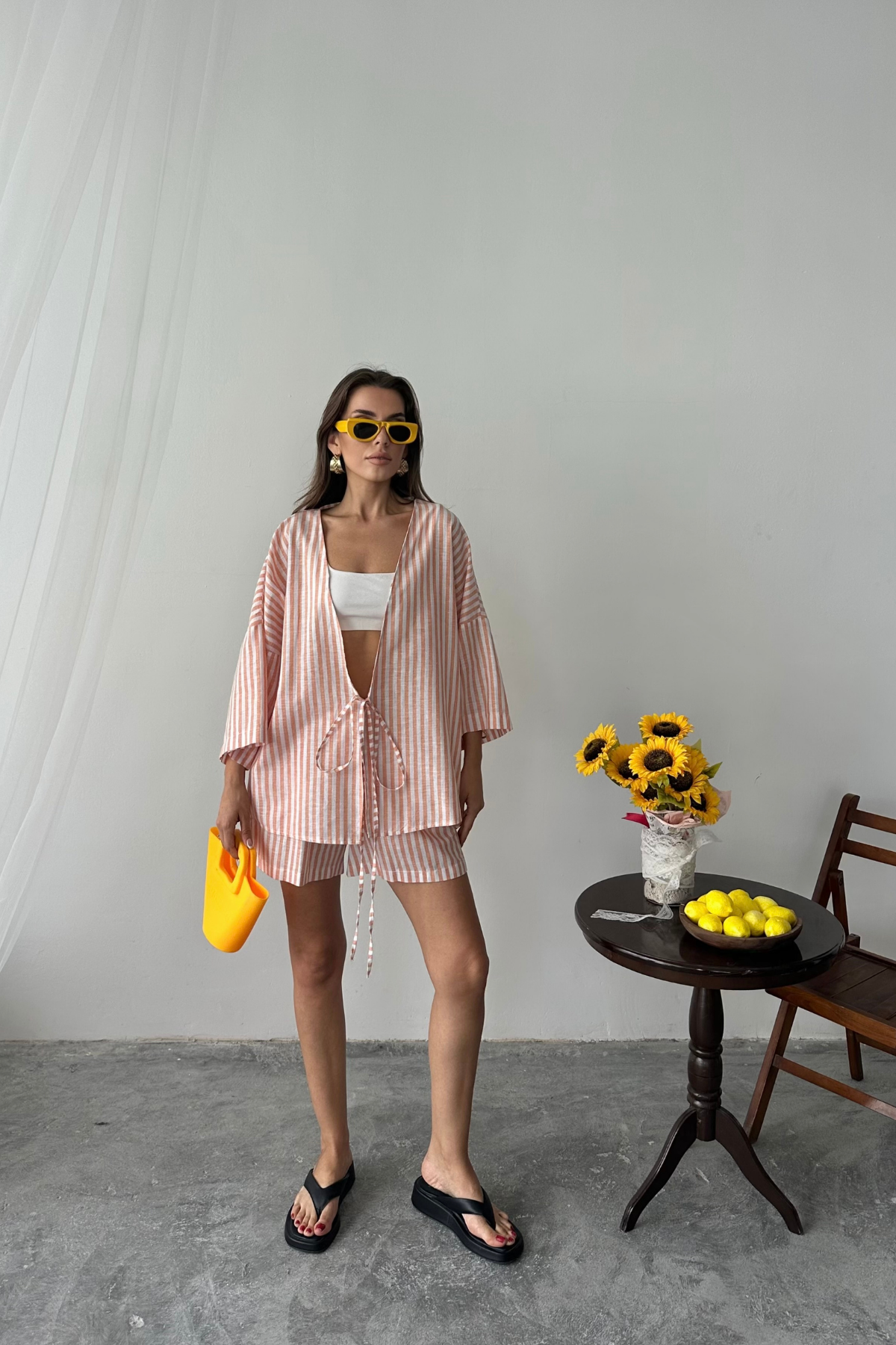 ÇİZGİLİ TUNİK - ŞORT TAKIM - Orange